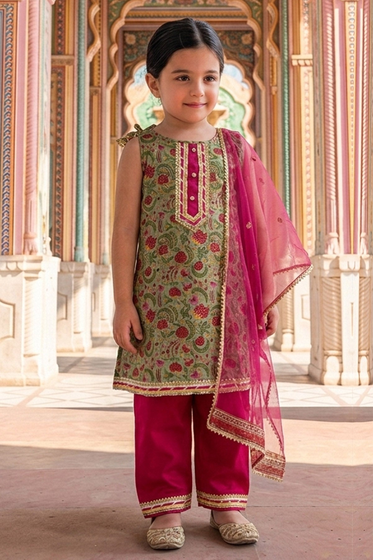 Buy Floral Printed Green Kurta Set for Kid by ViYa online available at scrollnshops