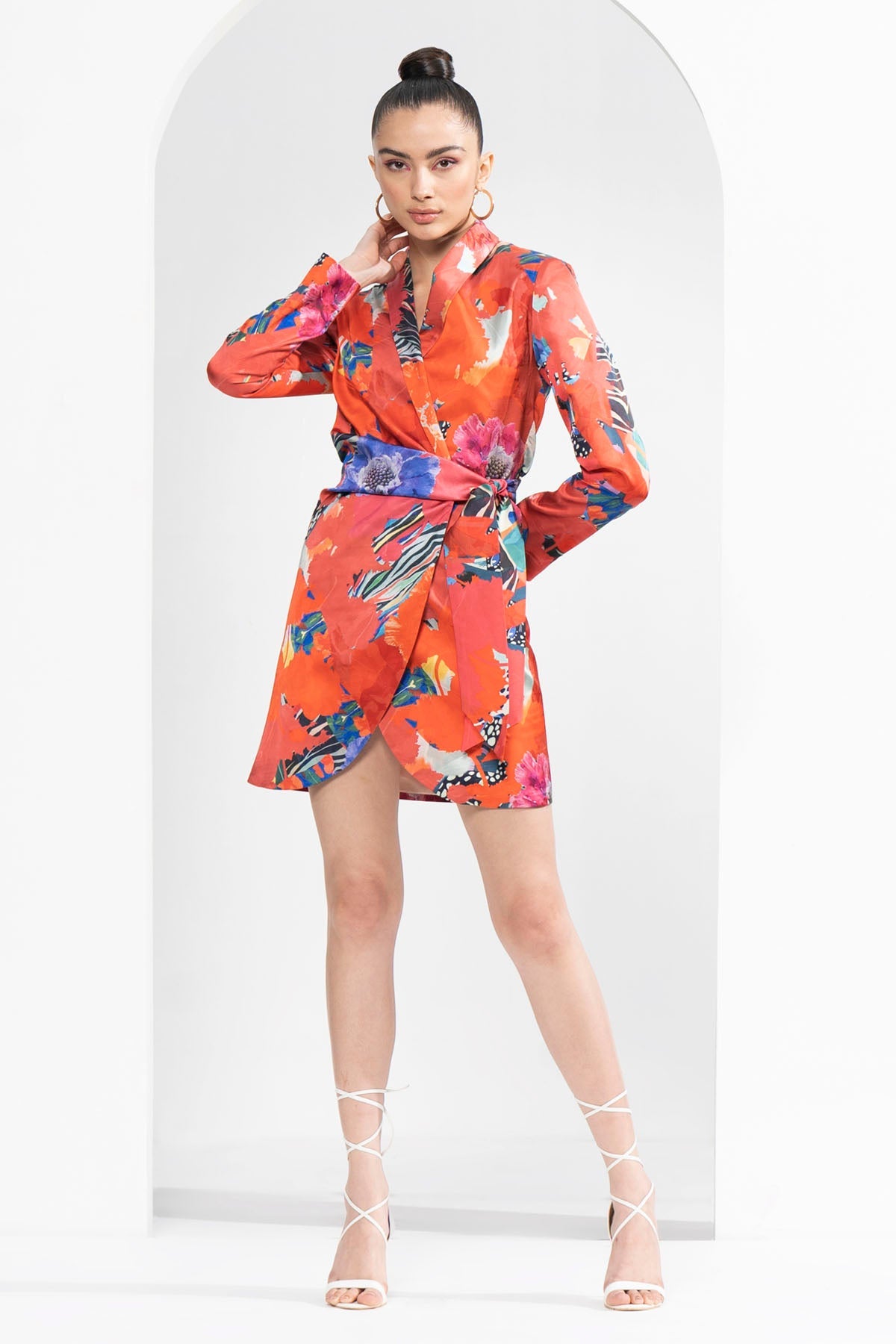 floral silk dress with blazer Amanda Uprichard X Revolve Parnell With Silk Flowers Blazer Mini Dress in Ivory & Ivory