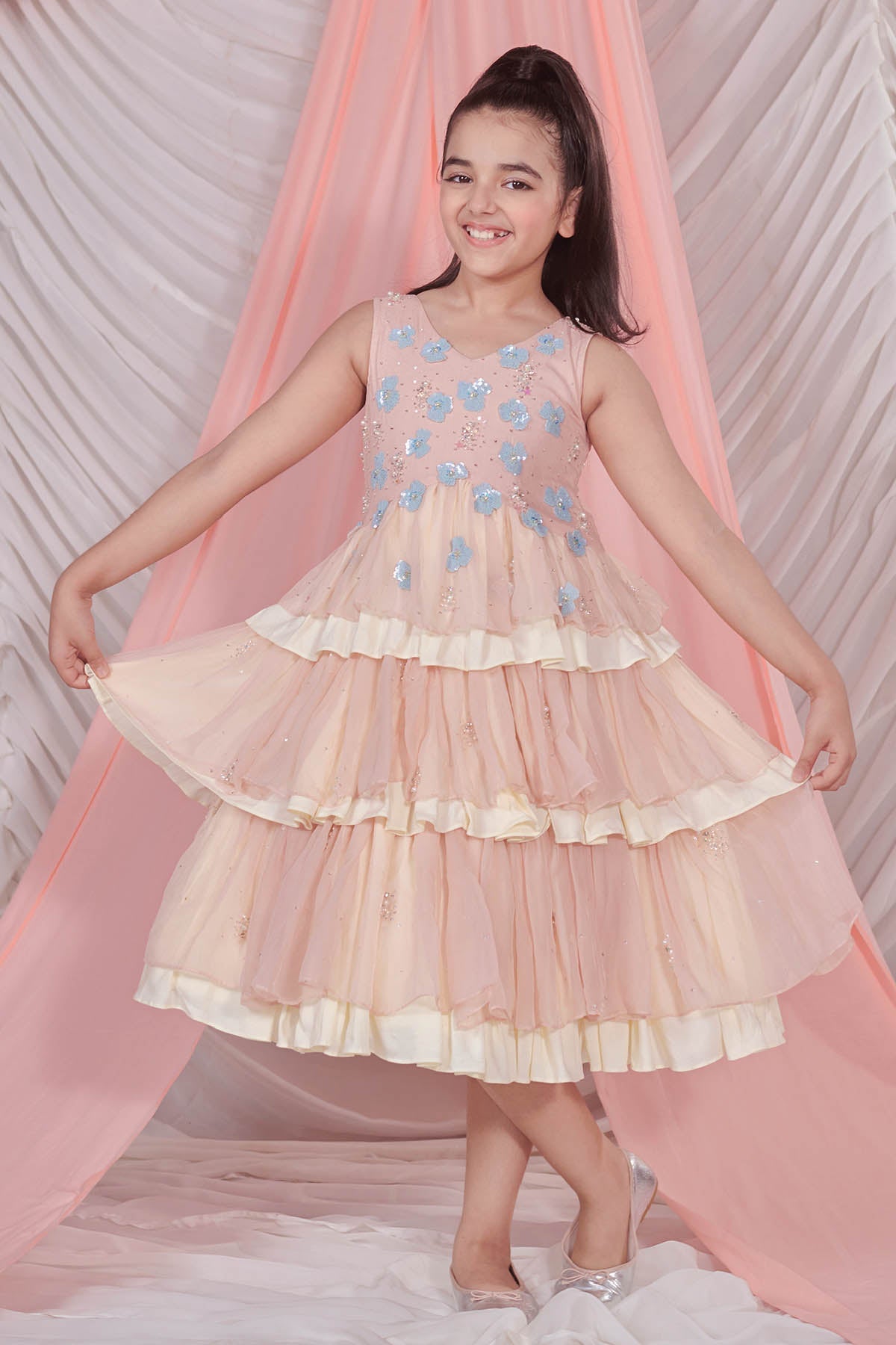 Designer Littleens Floral Sequins Layered Dress For Kids (Boys & Girls) Available online at ScrollnShops