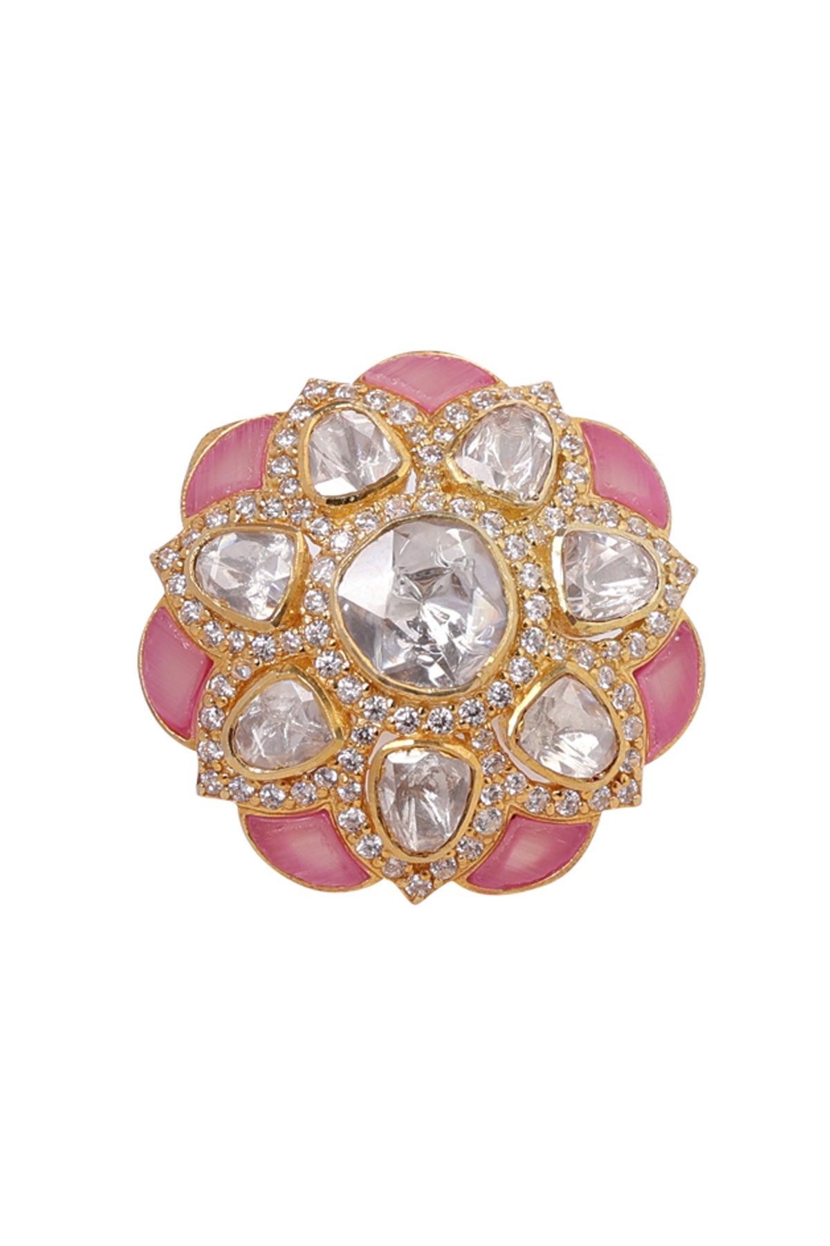 Flower Polki 925 Silver Ring
