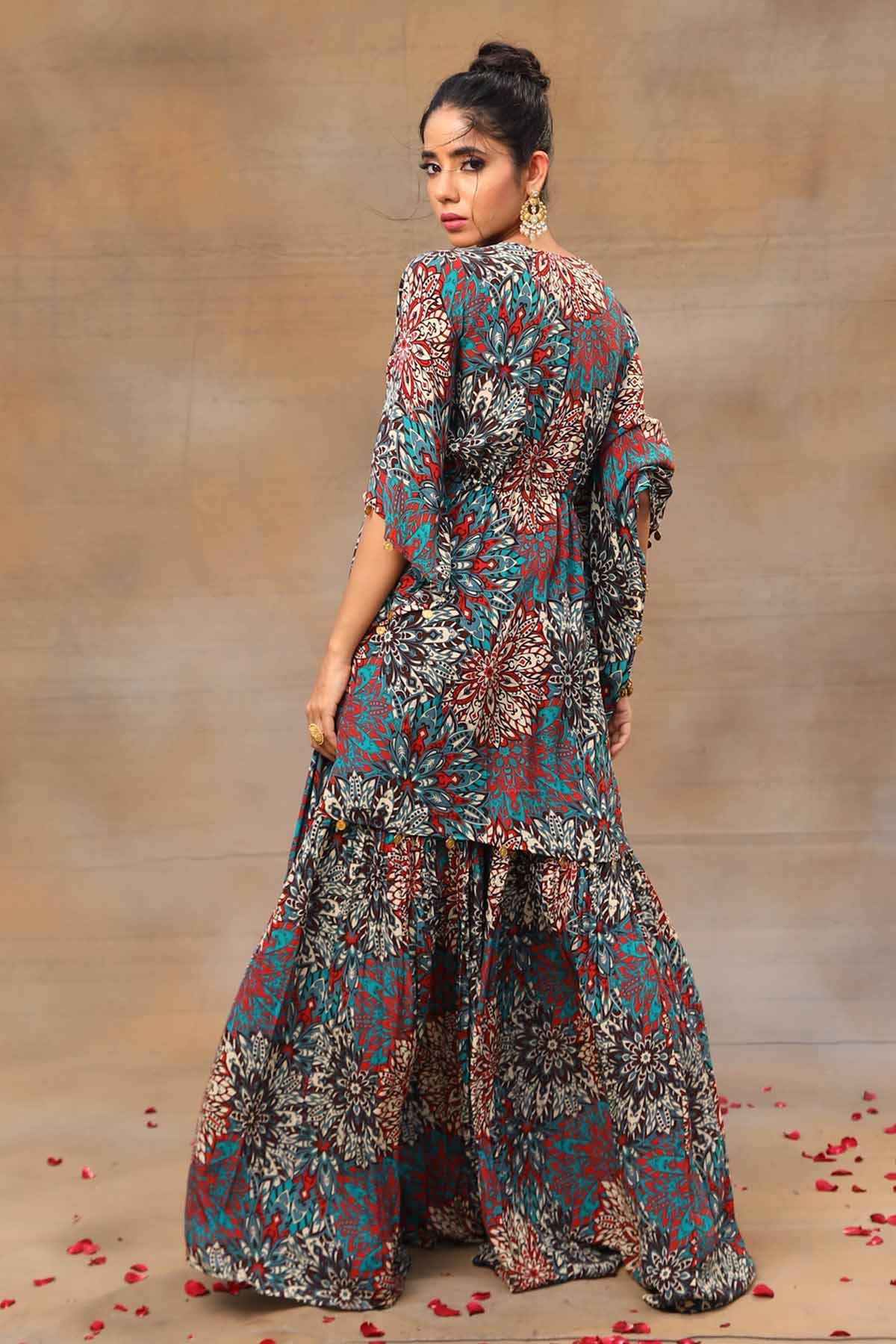 Flowery Embroidered Kaftan Set