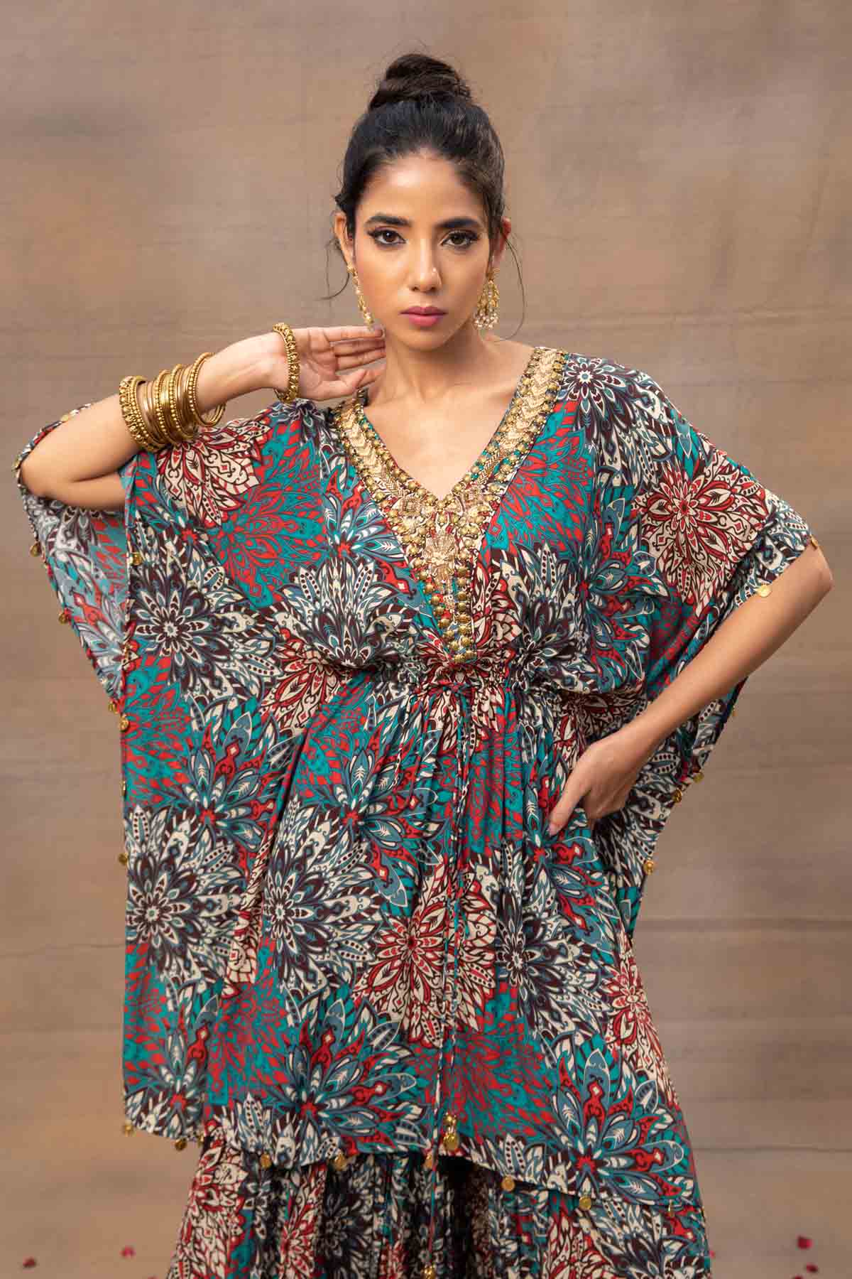 Flowery Embroidered Kaftan Set