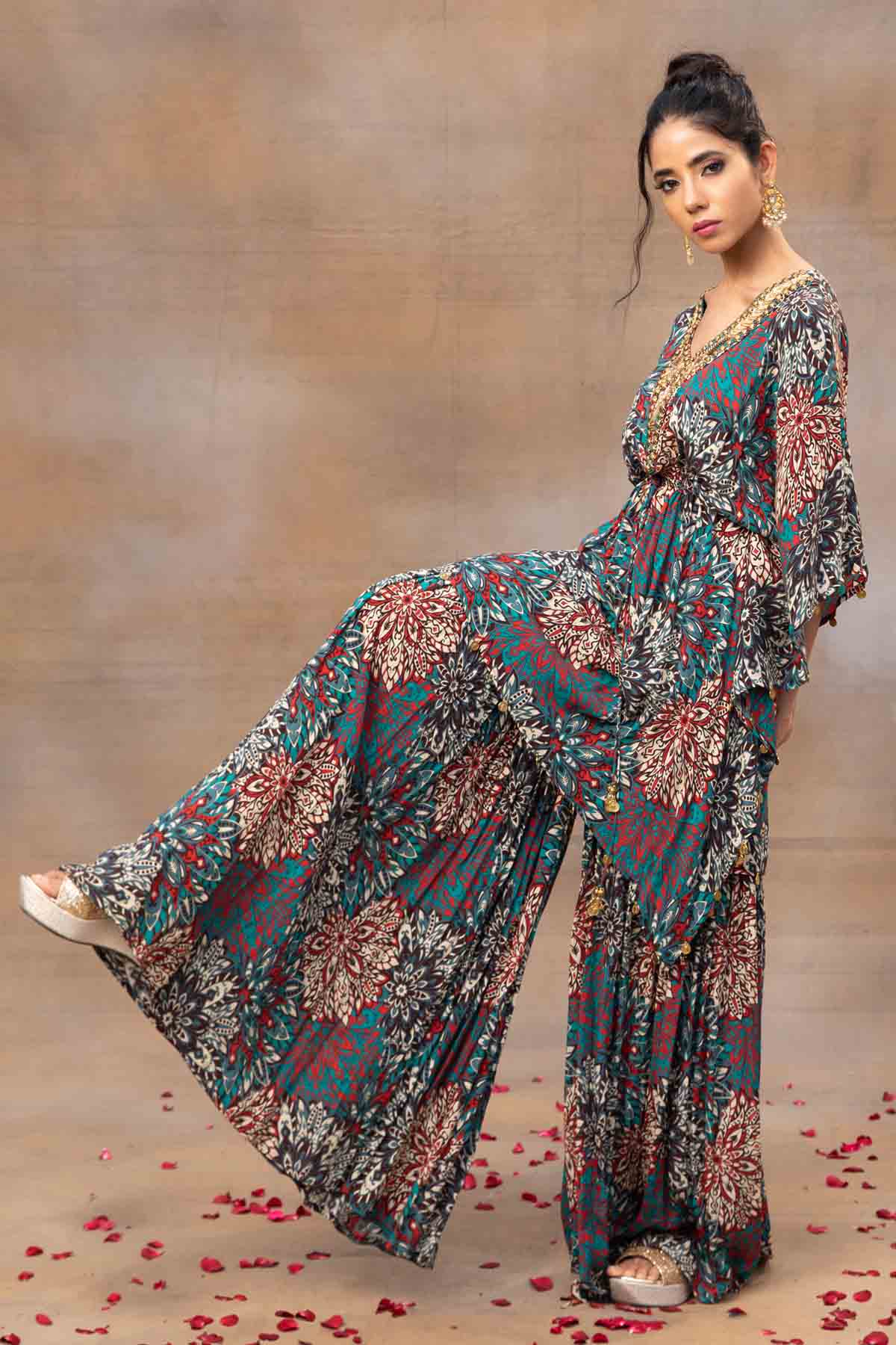 Flowery Embroidered Kaftan Set