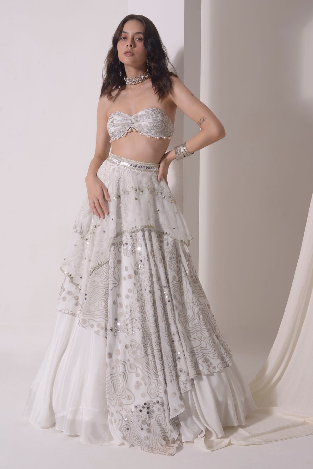 Foil Printed Sequins Lehenga Set