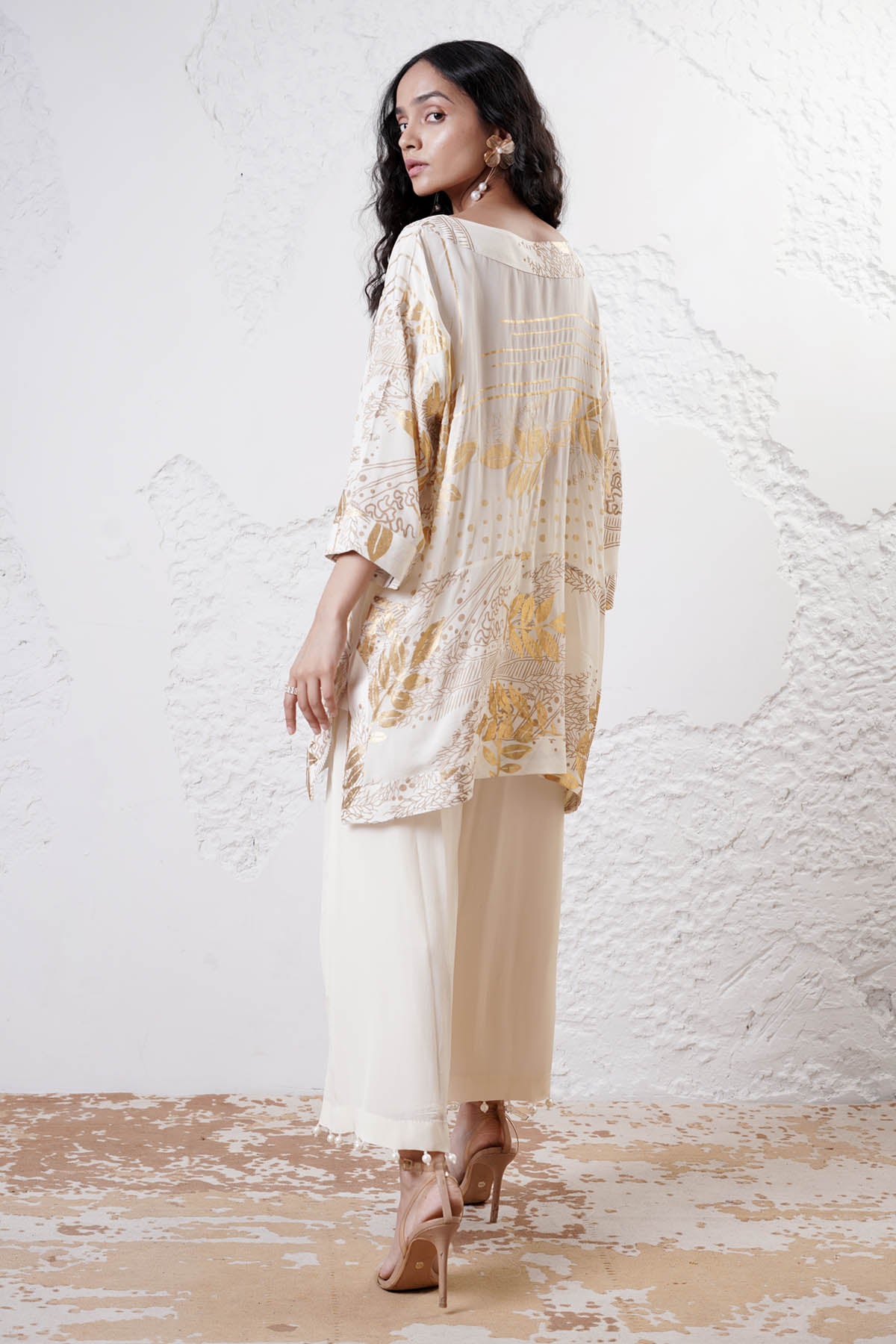 Foil Printed Ivory Kurta Set