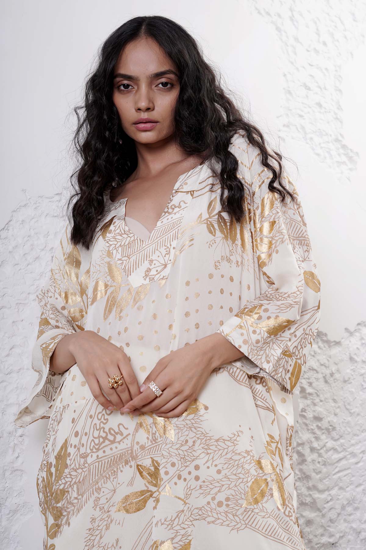 Foil Printed Ivory Kurta Set