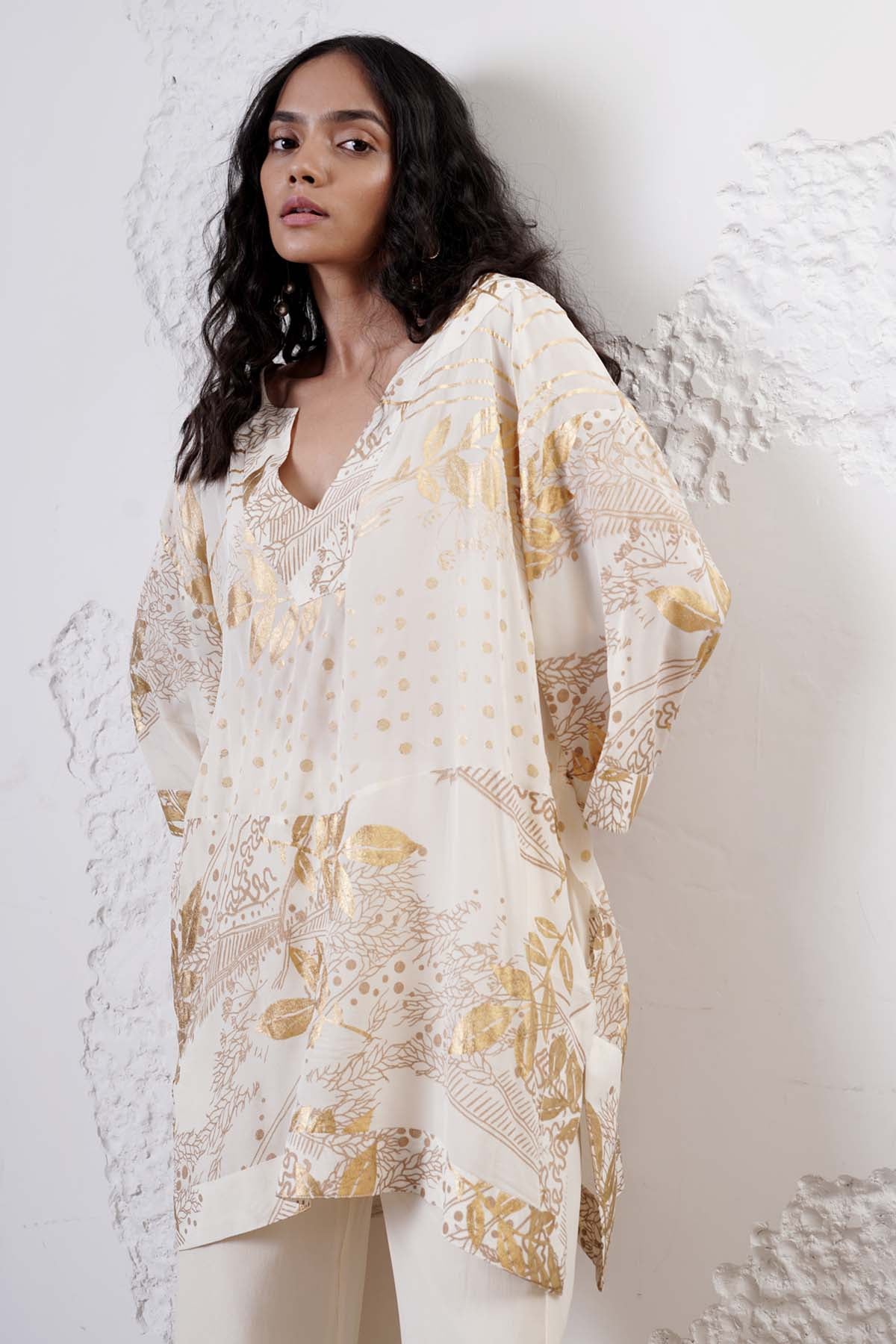 Foil Printed Ivory Kurta Set