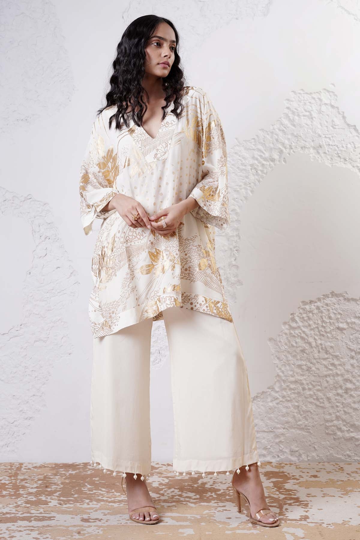 Foil Printed Ivory Kurta Set