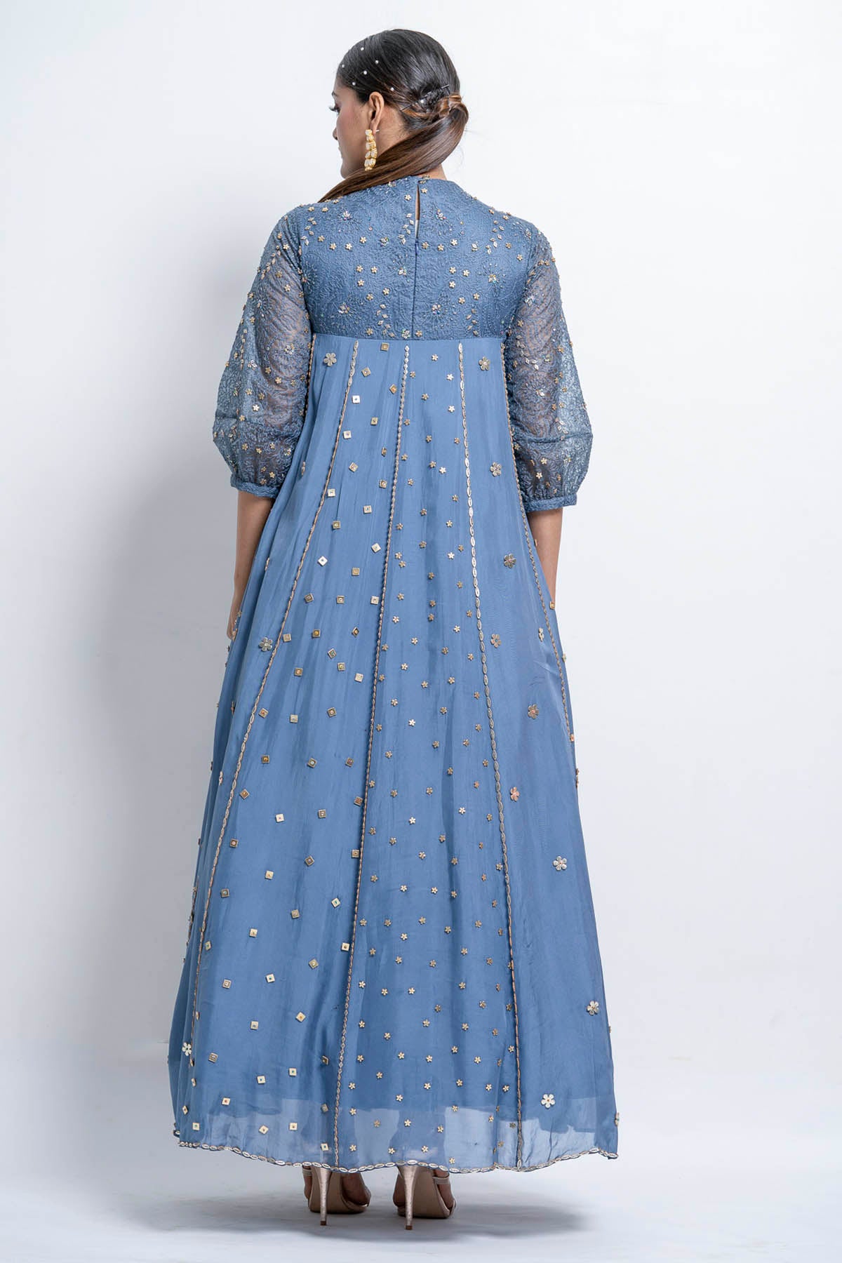 French Blue Embroidered Gown