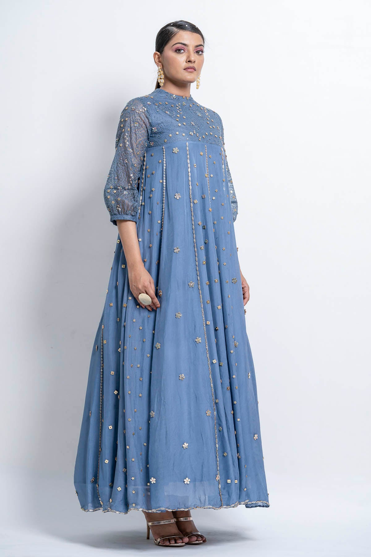 French Blue Embroidered Gown
