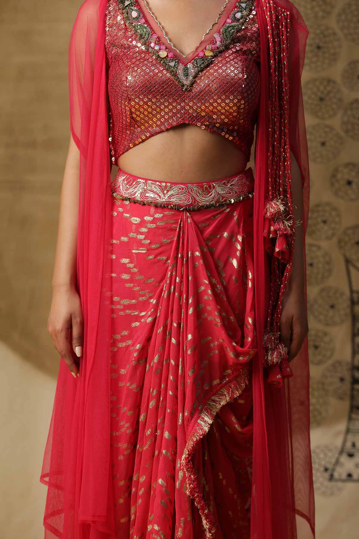 Fringe Dhoti & Cape Set