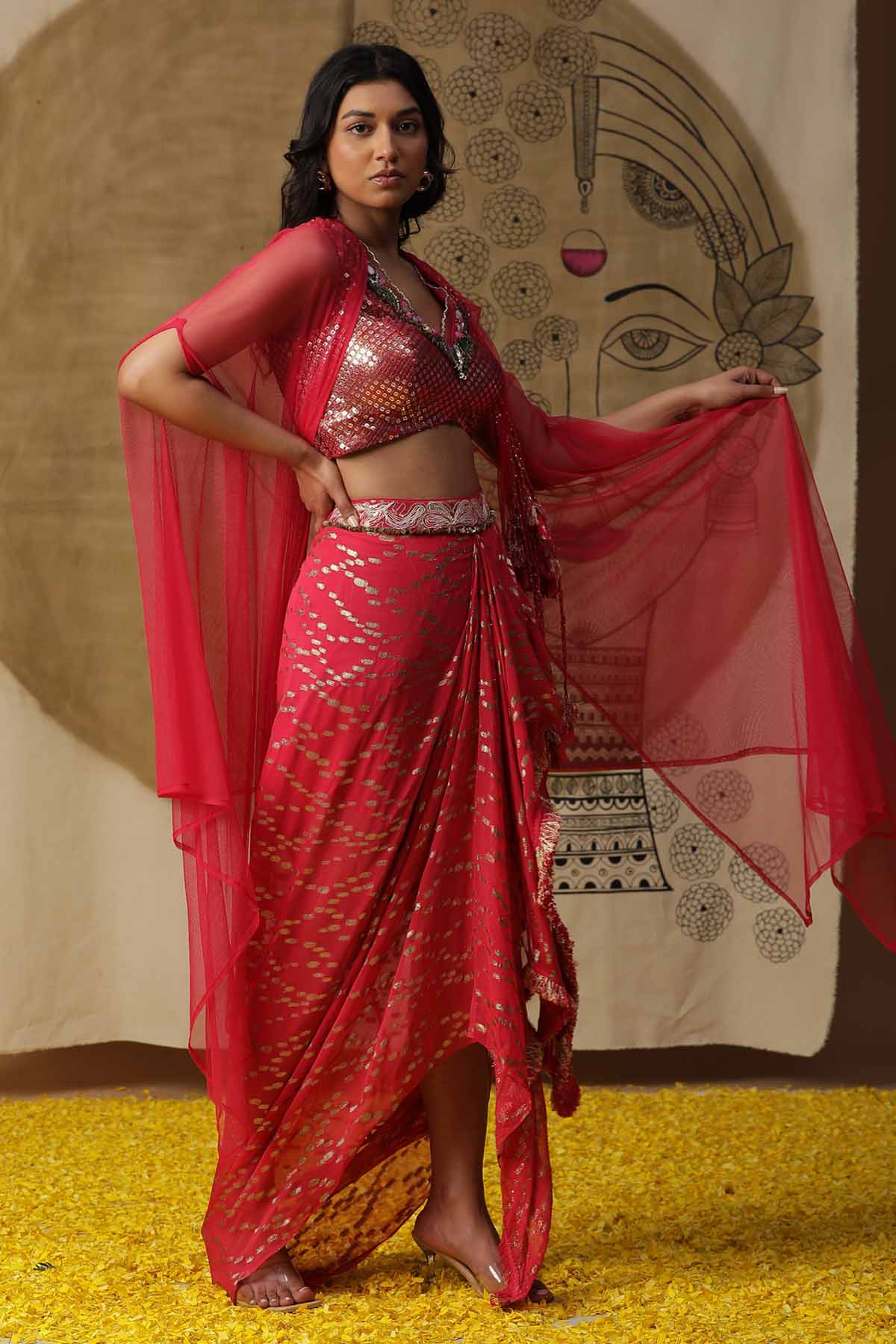 Fringe Dhoti & Cape Set