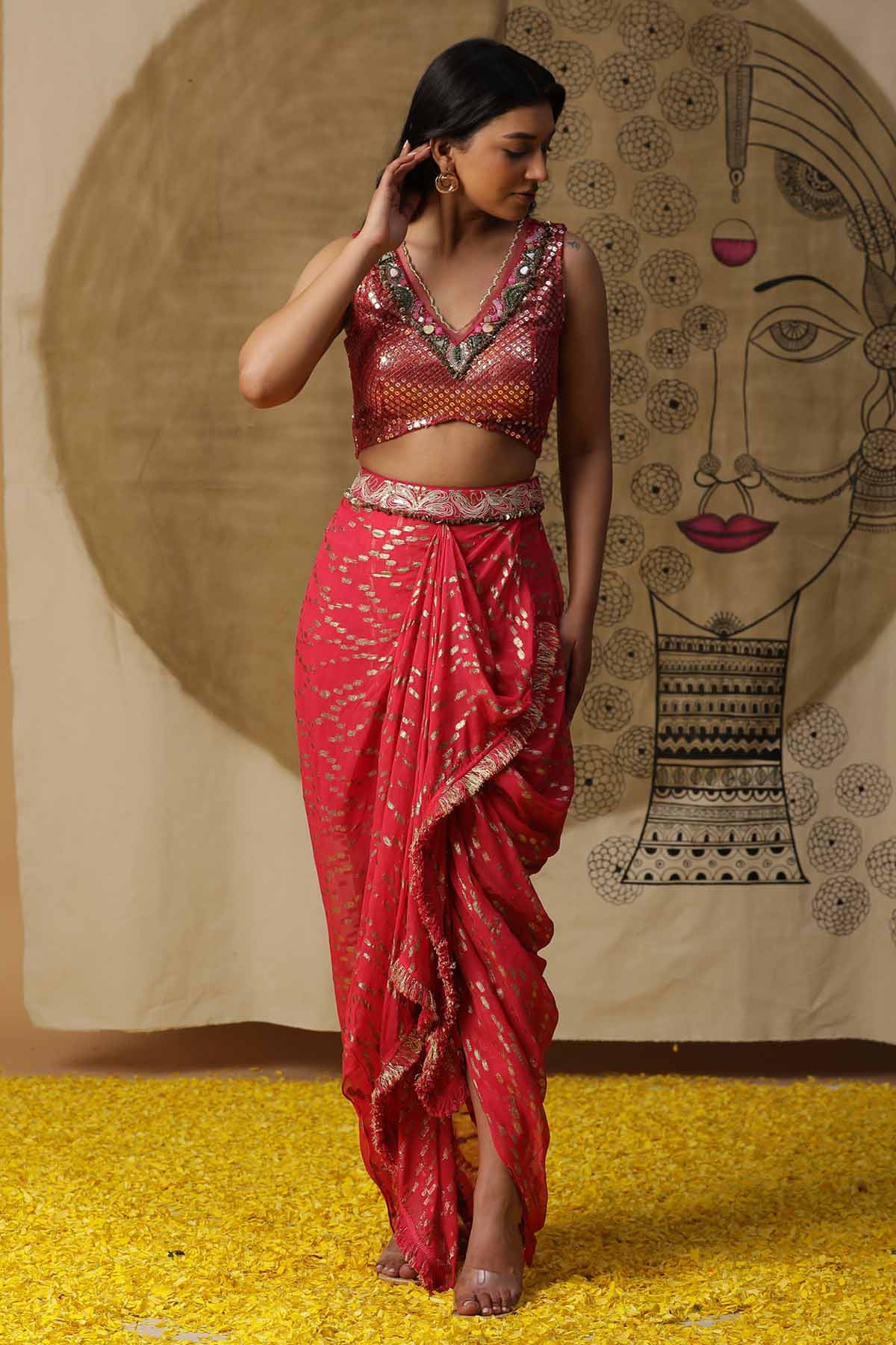 Fringe Dhoti & Cape Set