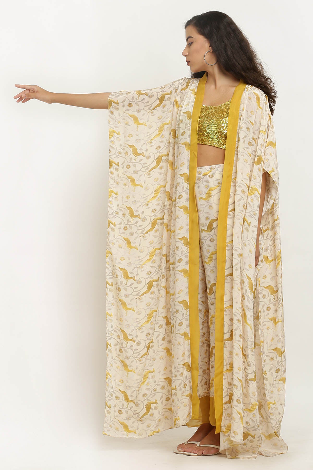 Front Open Printed Crepe Cape