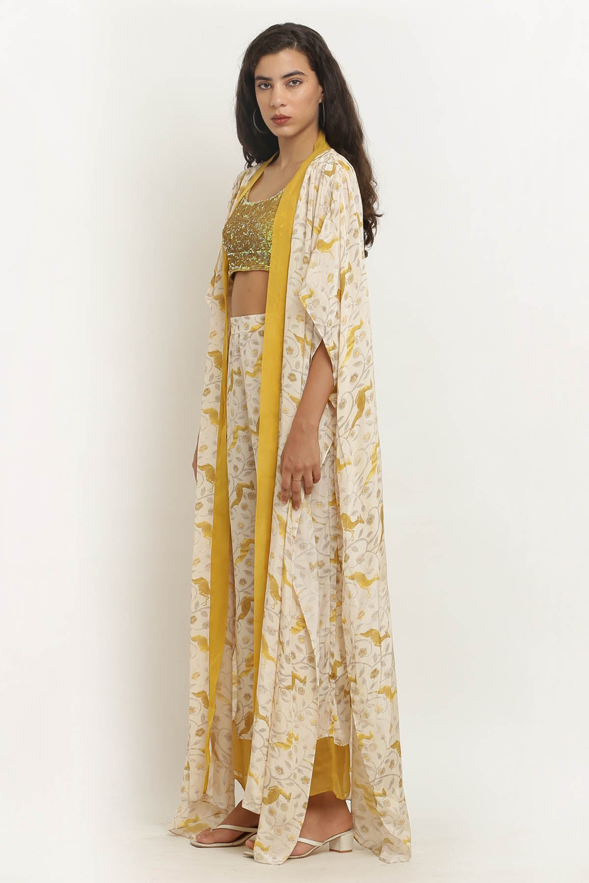 Front Open Printed Crepe Cape