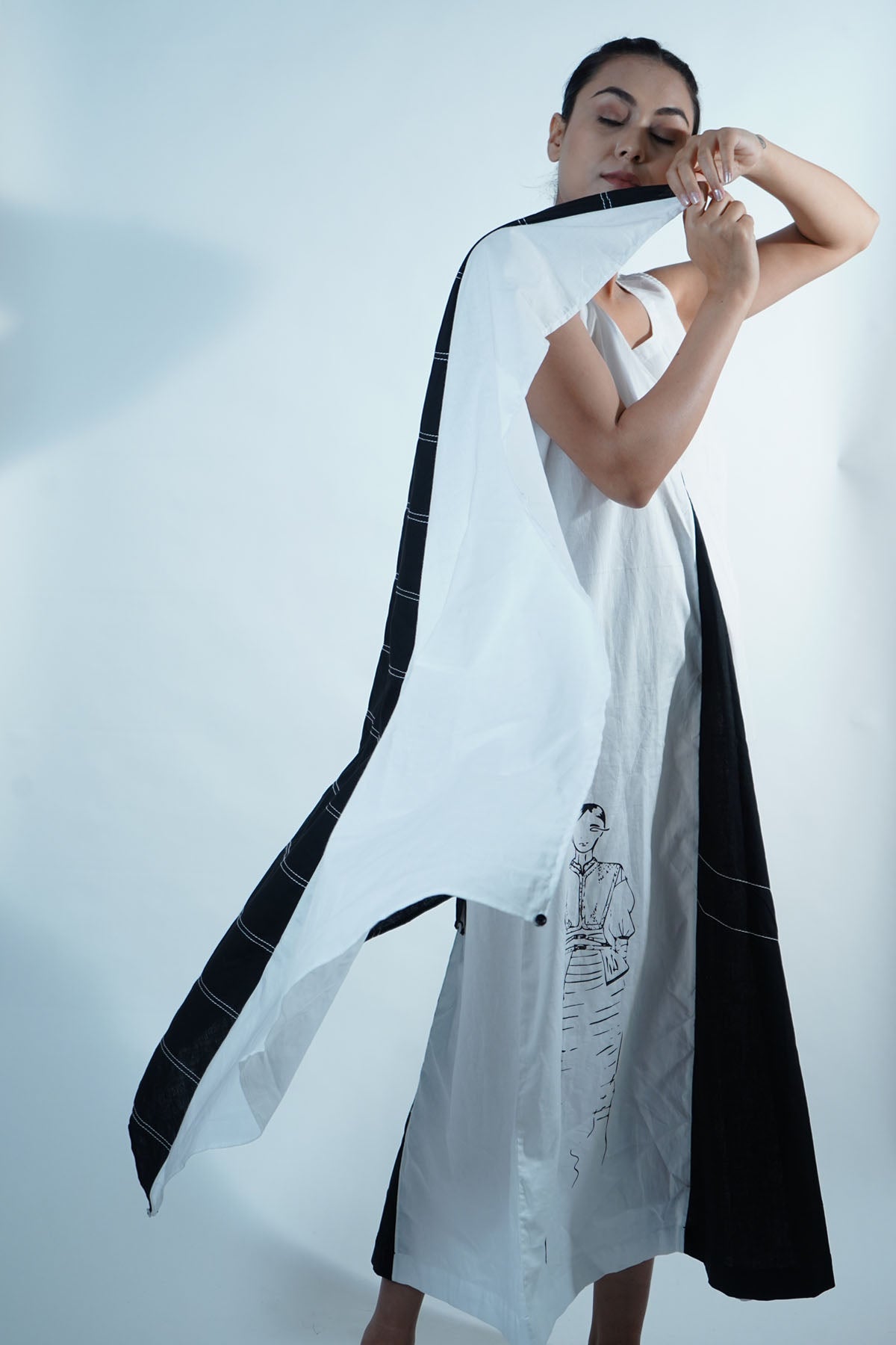 Front Pleat Dress With Scarf