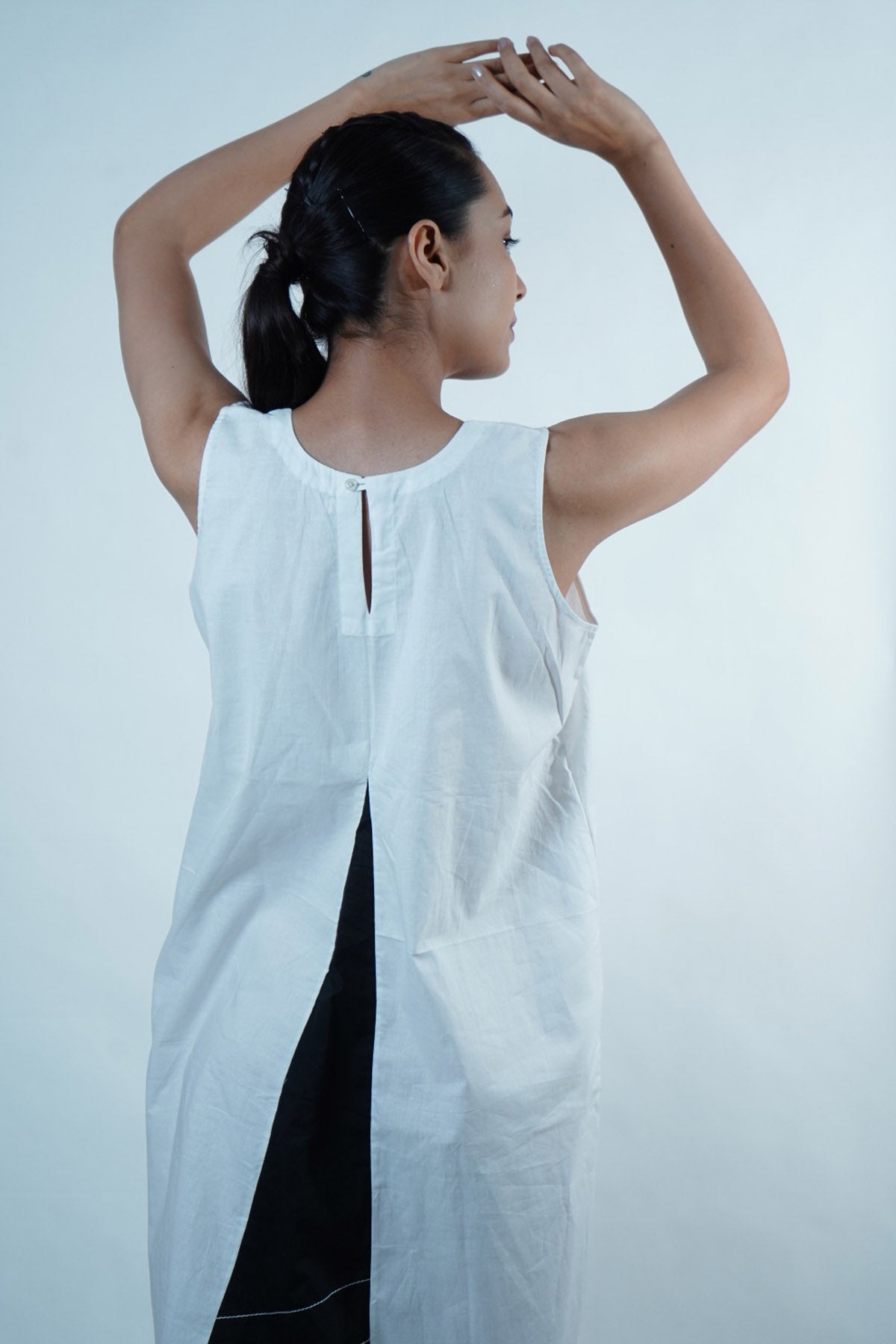 Front Pleat Dress With Scarf