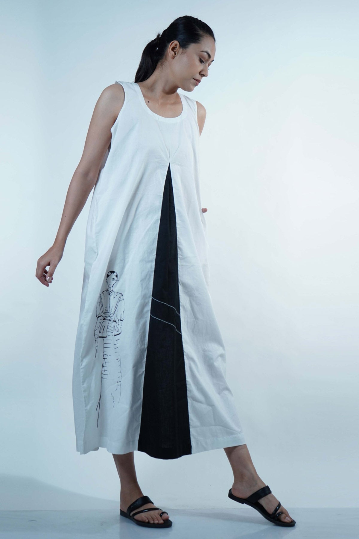 Front Pleat Dress With Scarf