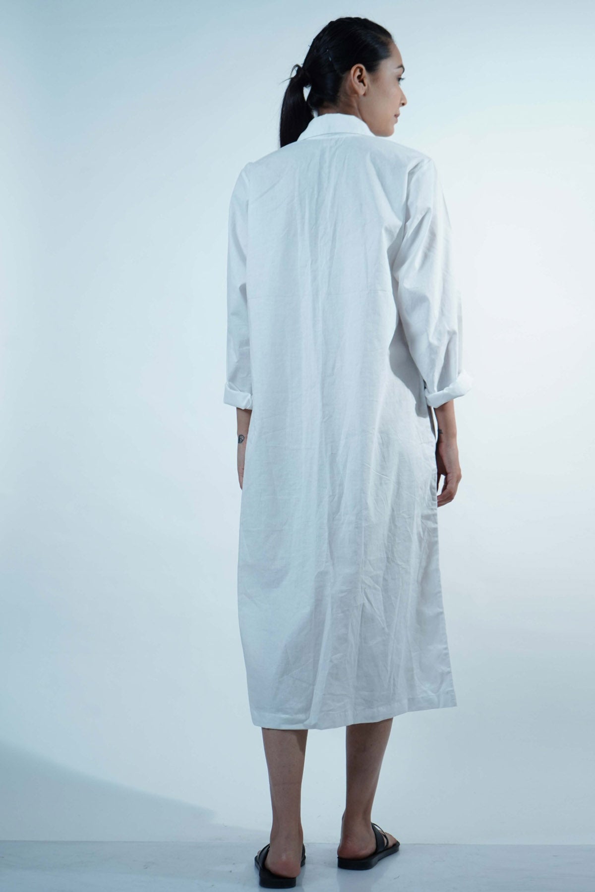 White Cotton Poplin Shirt Dress