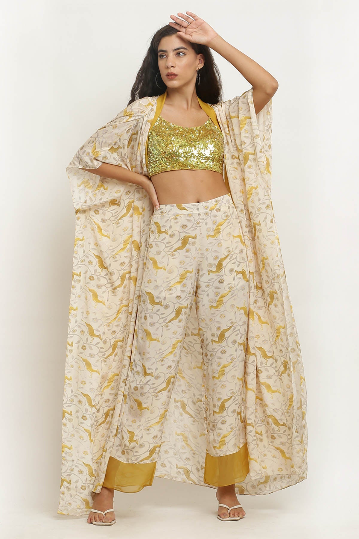 Designer Kusmi Seascape Symphony: Open Front Crepe Cape in Ocean Hues For Women at ScrollnShops