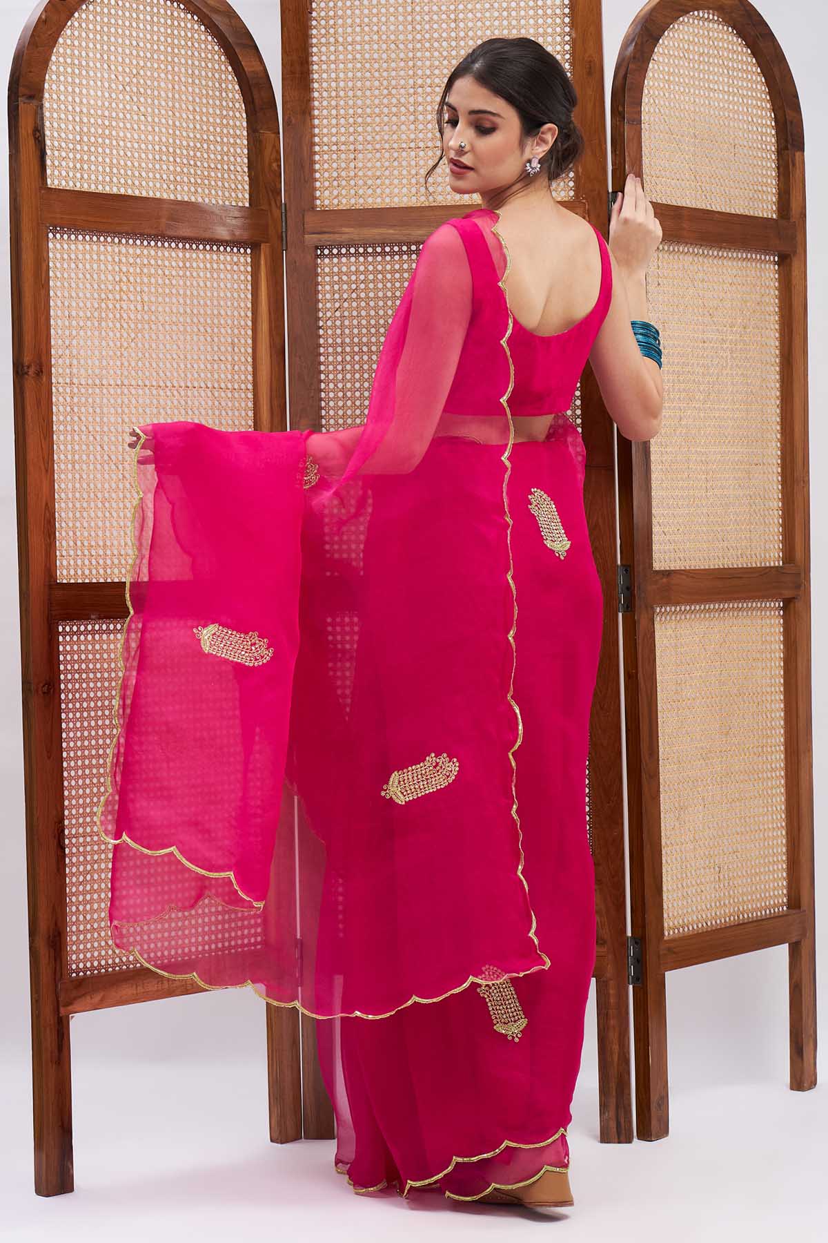 Fuchsia Embroidered Saree
