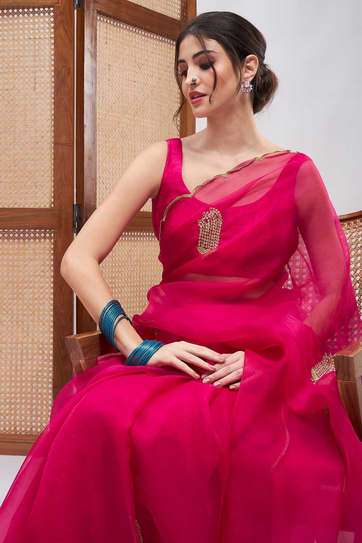 Fuchsia Embroidered Saree
