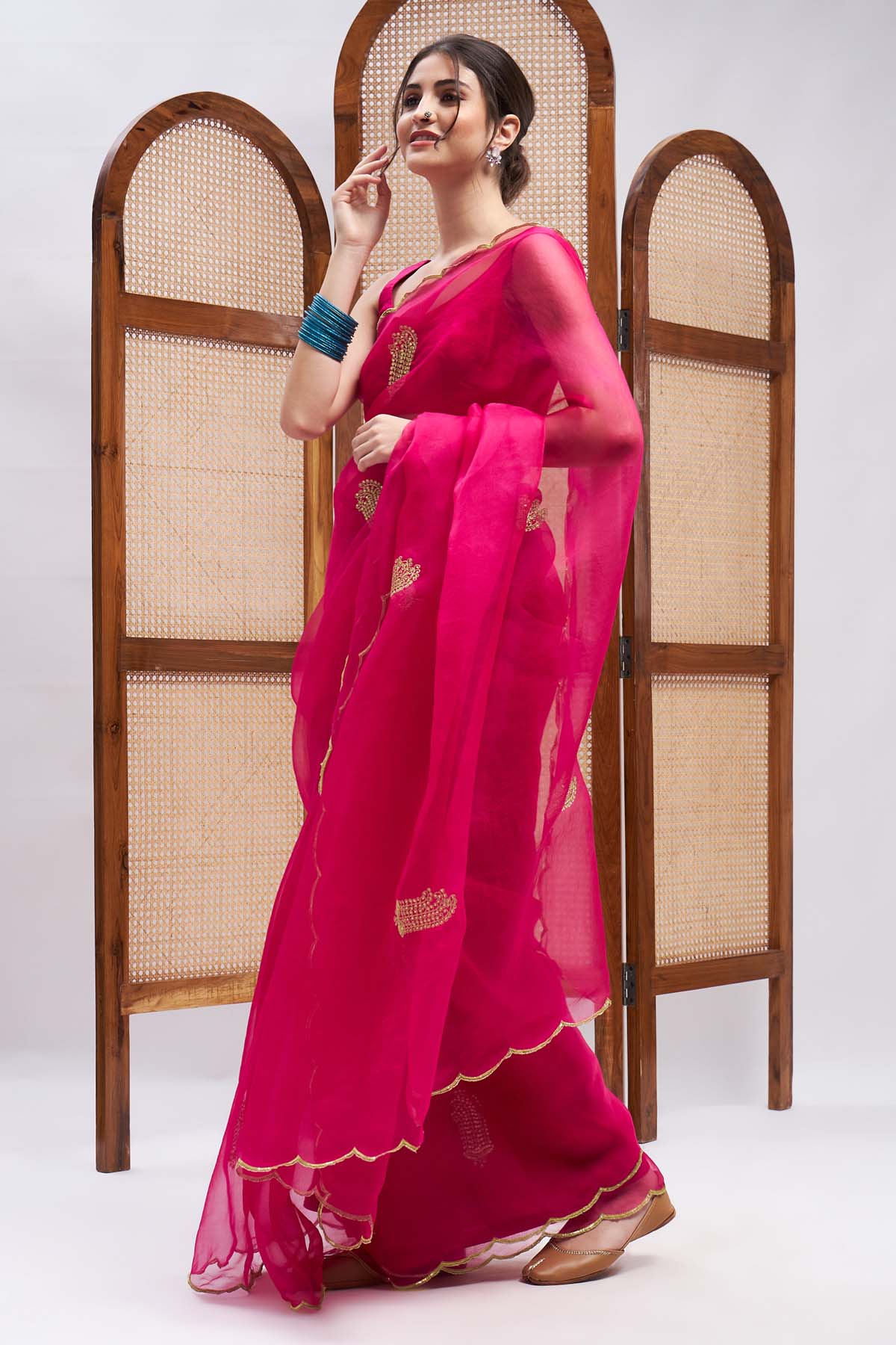Fuchsia Embroidered Saree