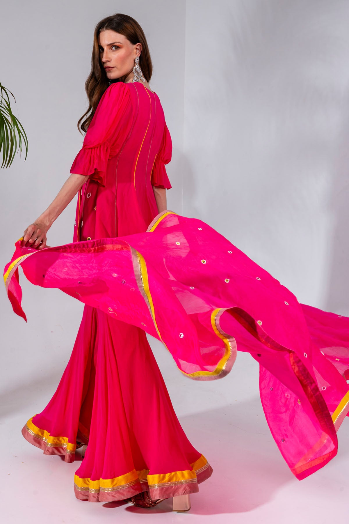Fuchsia Mirror Kurta Gharara Set