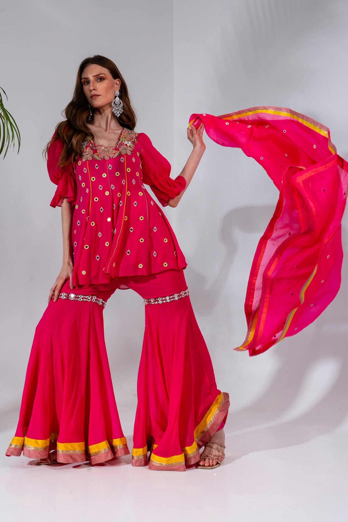 Fuchsia Mirror Kurta Gharara Set