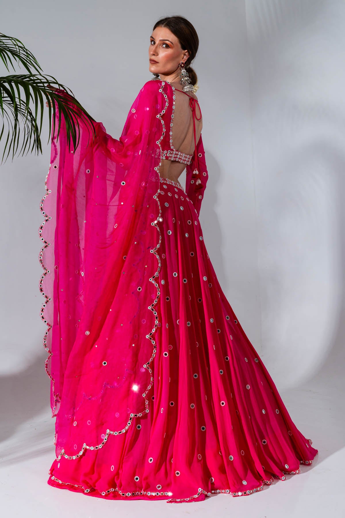 Fuchsia Mirror Work Lehenga Set