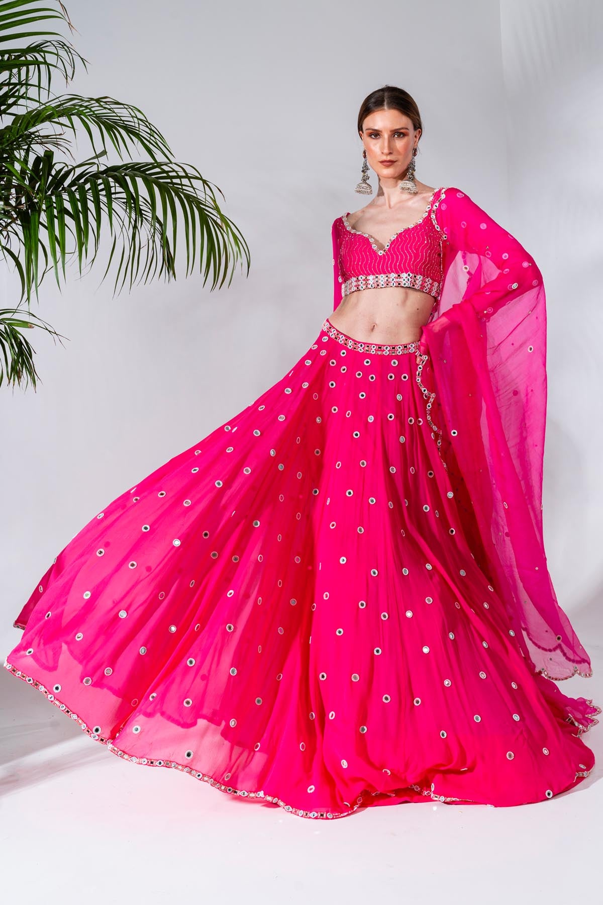 Fuchsia Mirror Work Lehenga Set