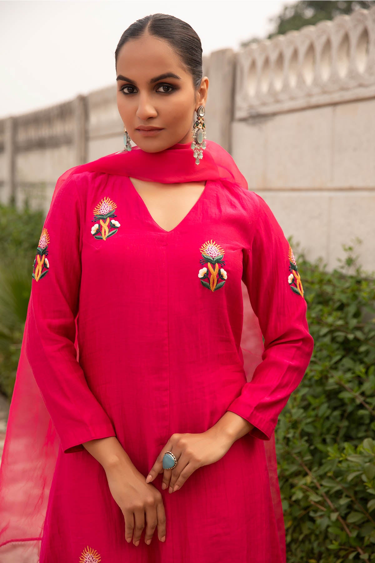 Fuchsia Asymmetrical Kurta Set