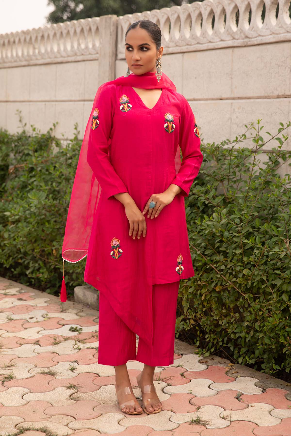 Buy Fuchsia Asymmetrical Kurta Set by Richa Chhabra Malhotra for women online at ScrollnShops