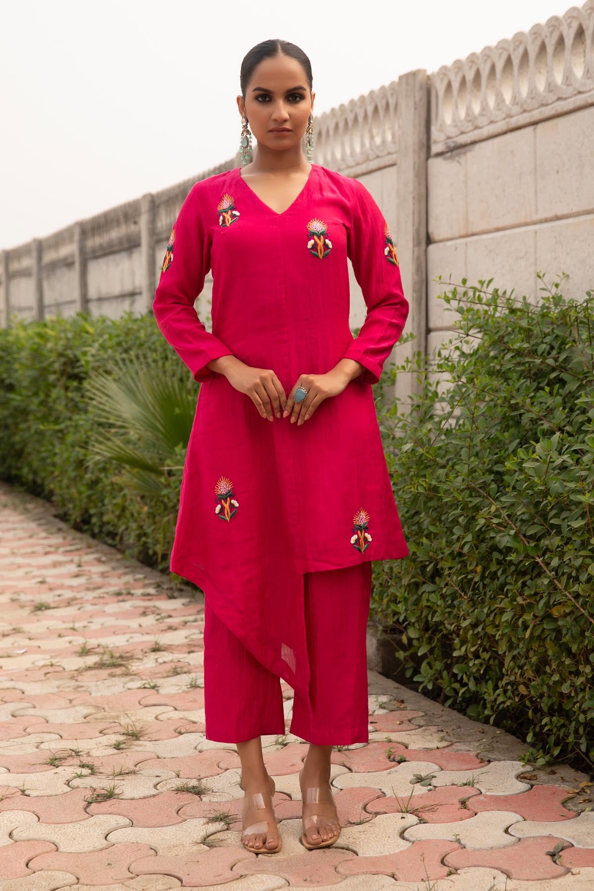 Fuchsia Asymmetrical Kurta Set
