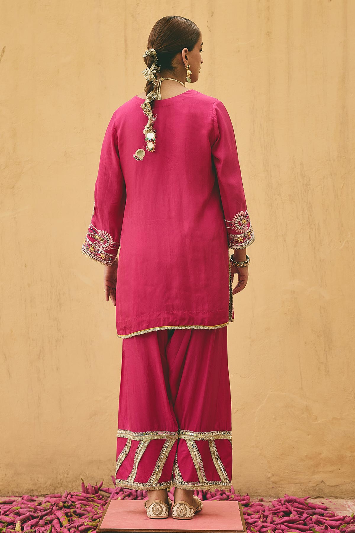 Fuchsia Bamboo Zari Kurta Set