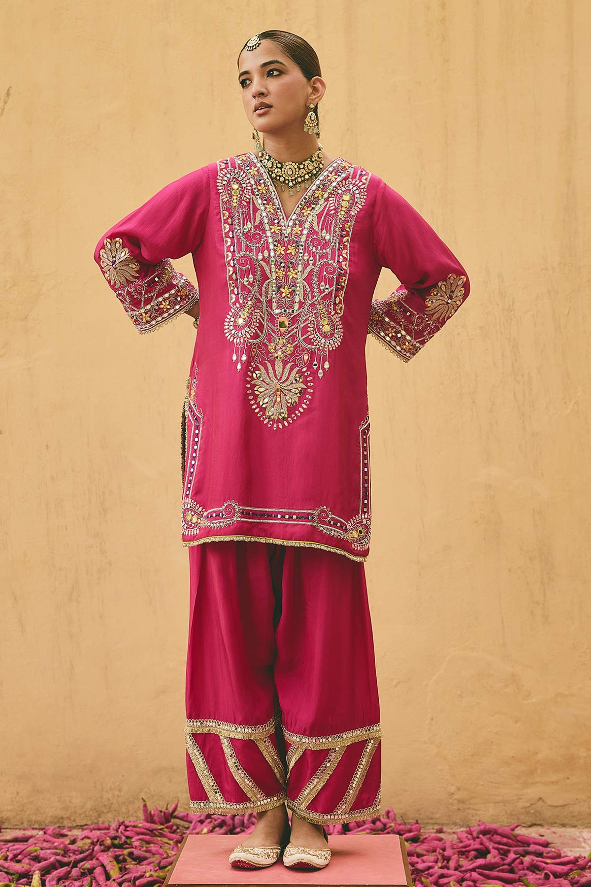 Fuchsia Bamboo Zari Kurta Set