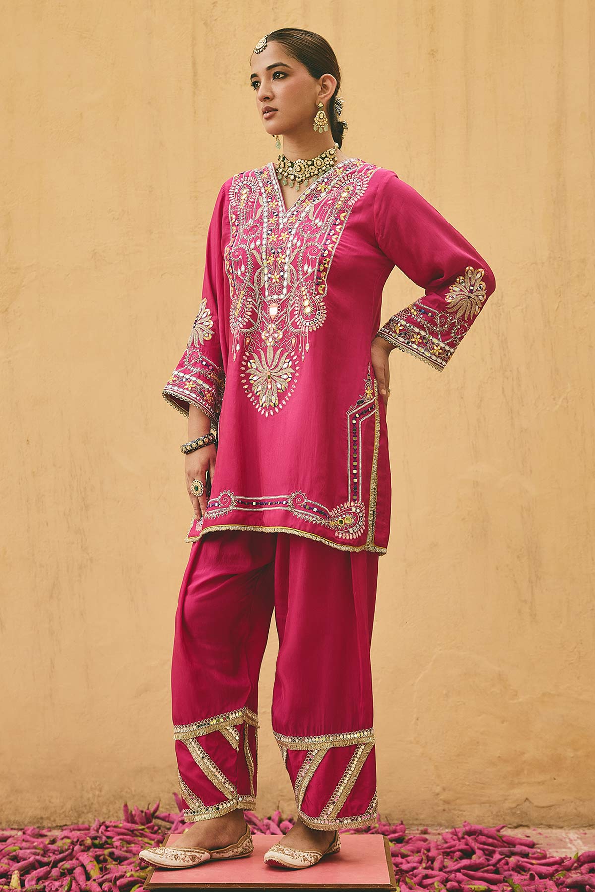Fuchsia Bamboo Zari Kurta Set
