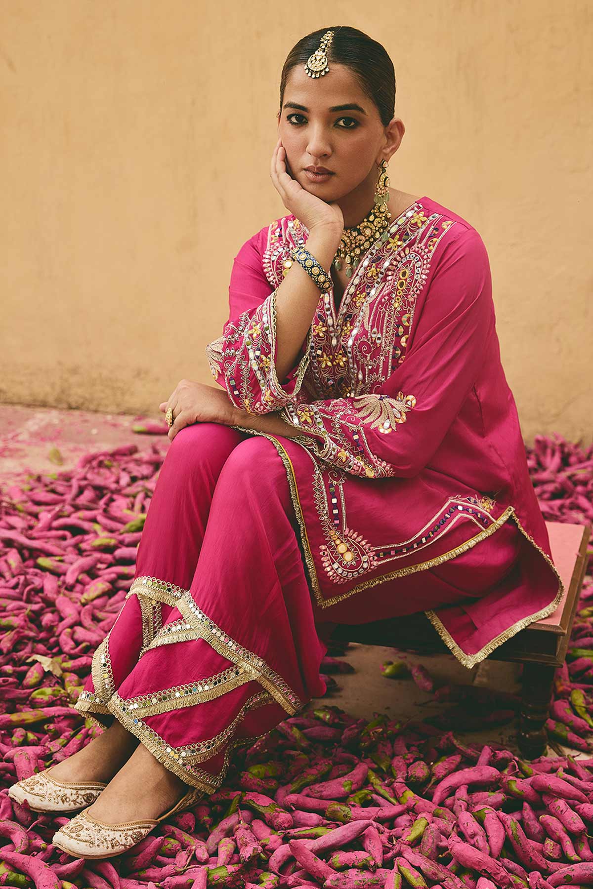 Fuchsia Bamboo Zari Kurta Set