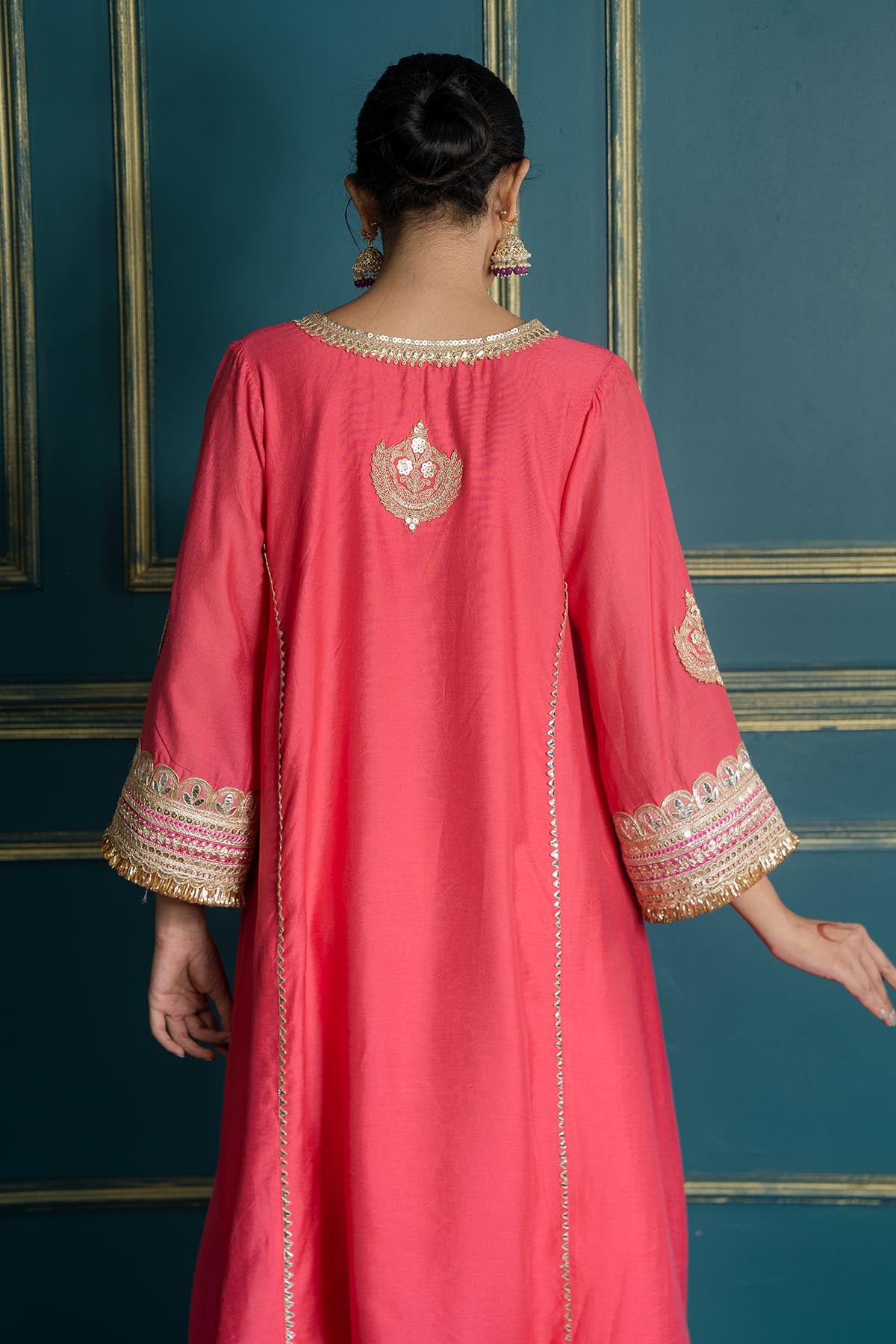 Fuchsia Chanderi Lace Kurta Set