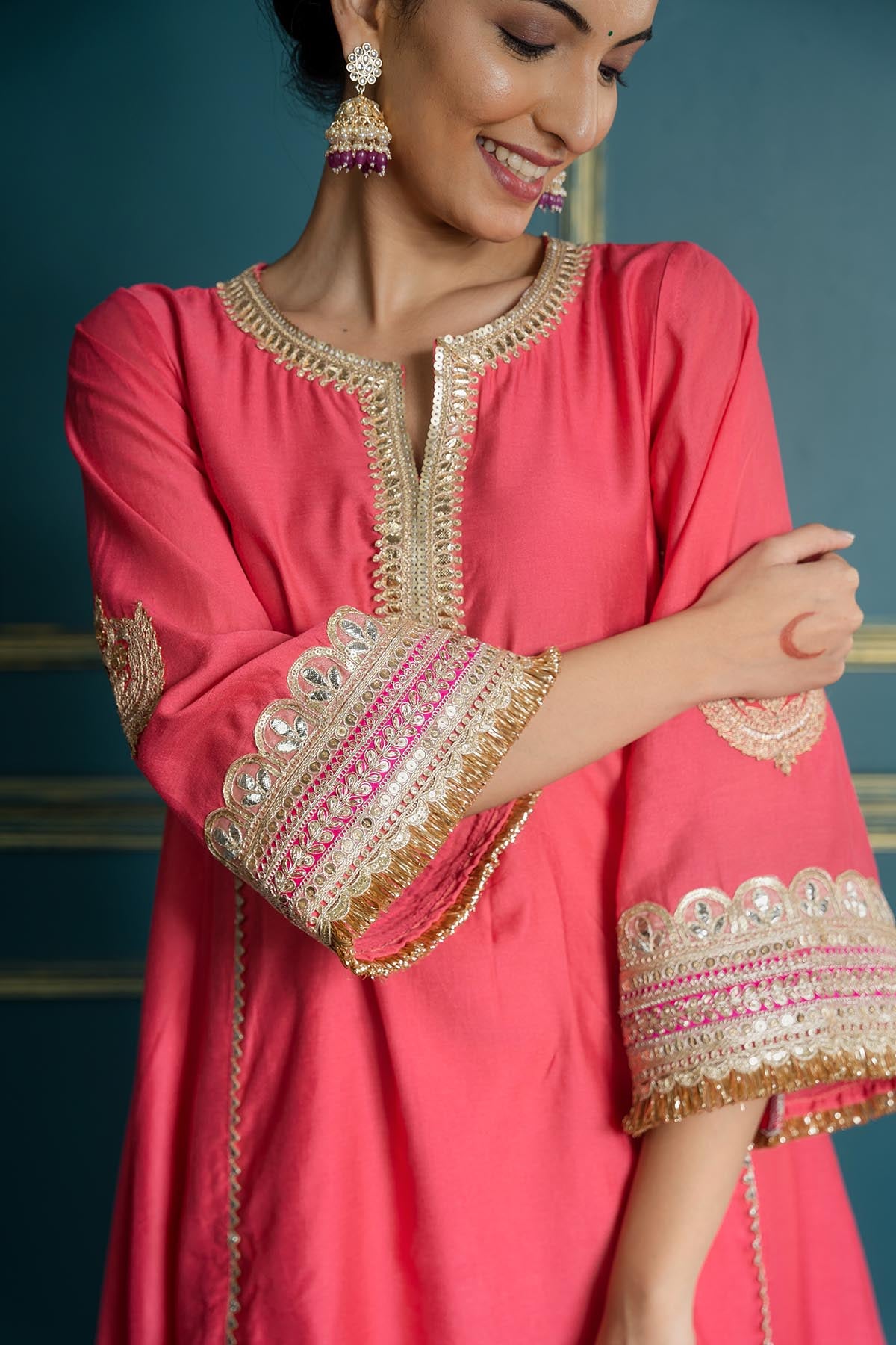 Fuchsia Chanderi Lace Kurta Set