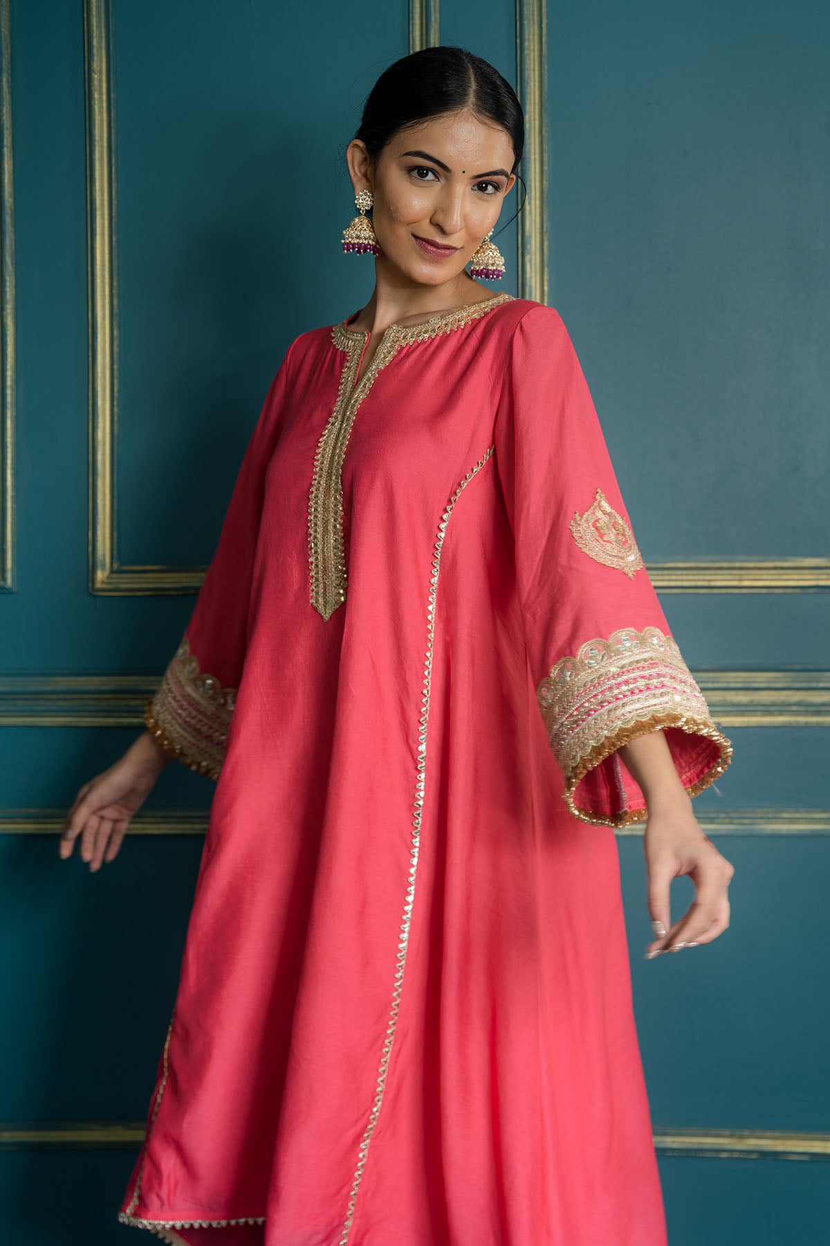 Fuchsia Chanderi Lace Kurta Set