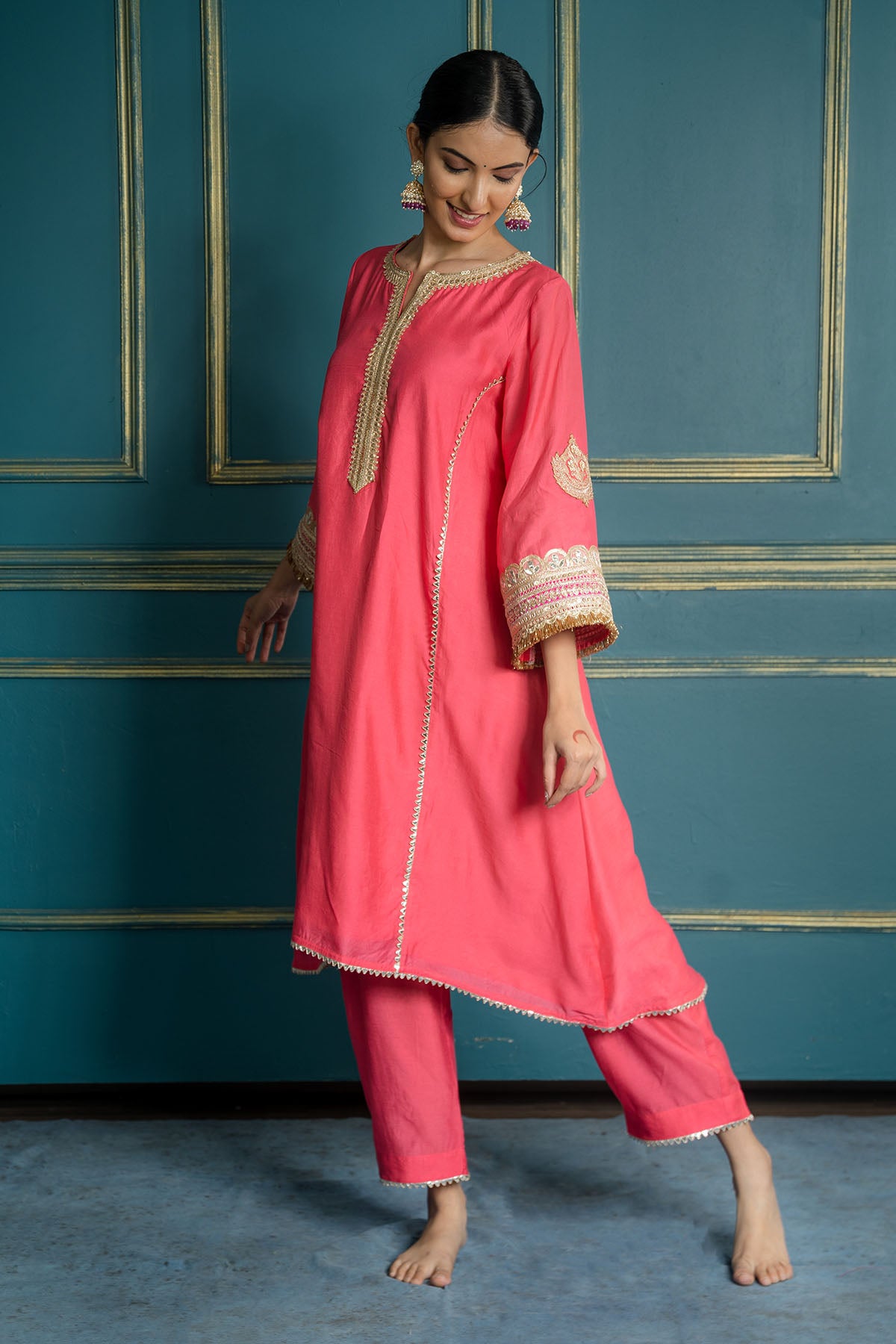 Fuchsia Chanderi Lace Kurta Set