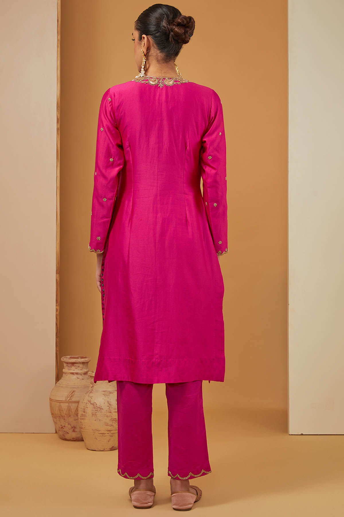 Fuchsia Chanderi Silk Kurta Set