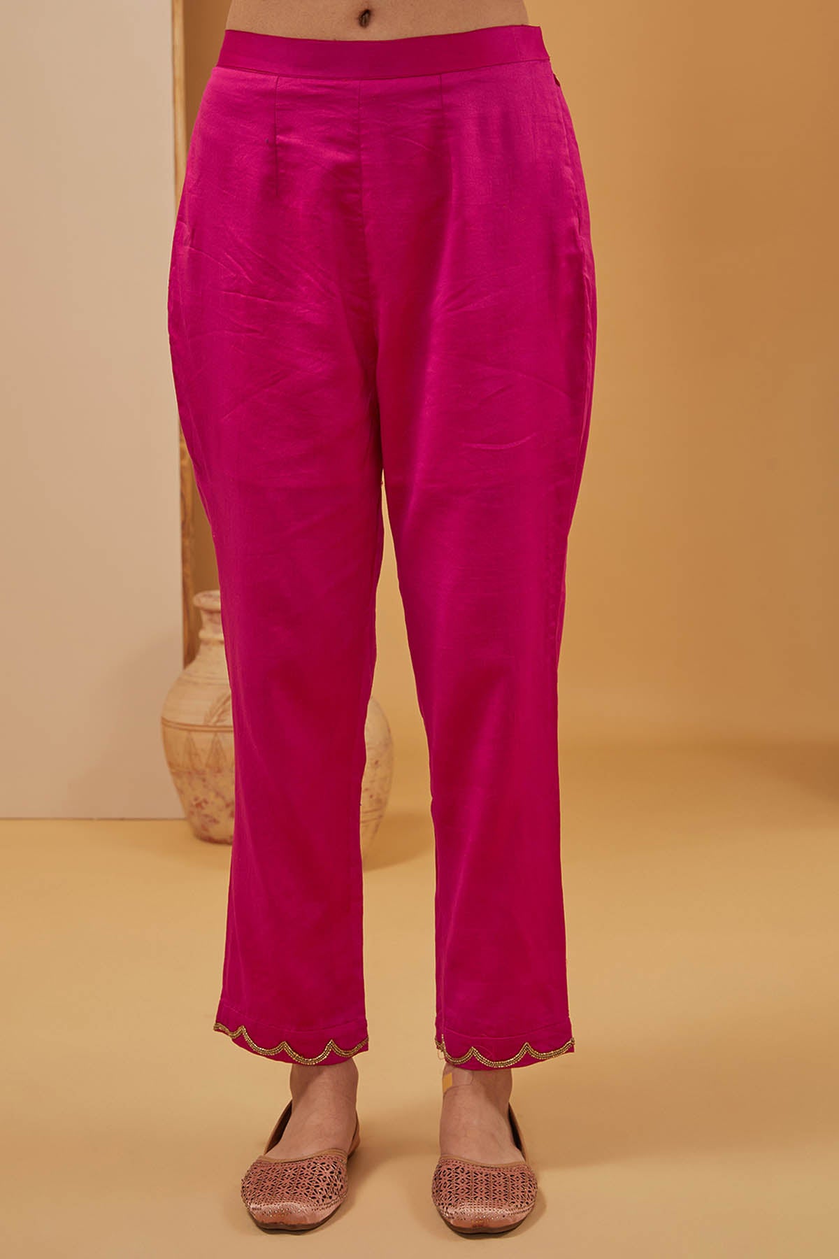 Fuchsia Chanderi Silk Kurta Set