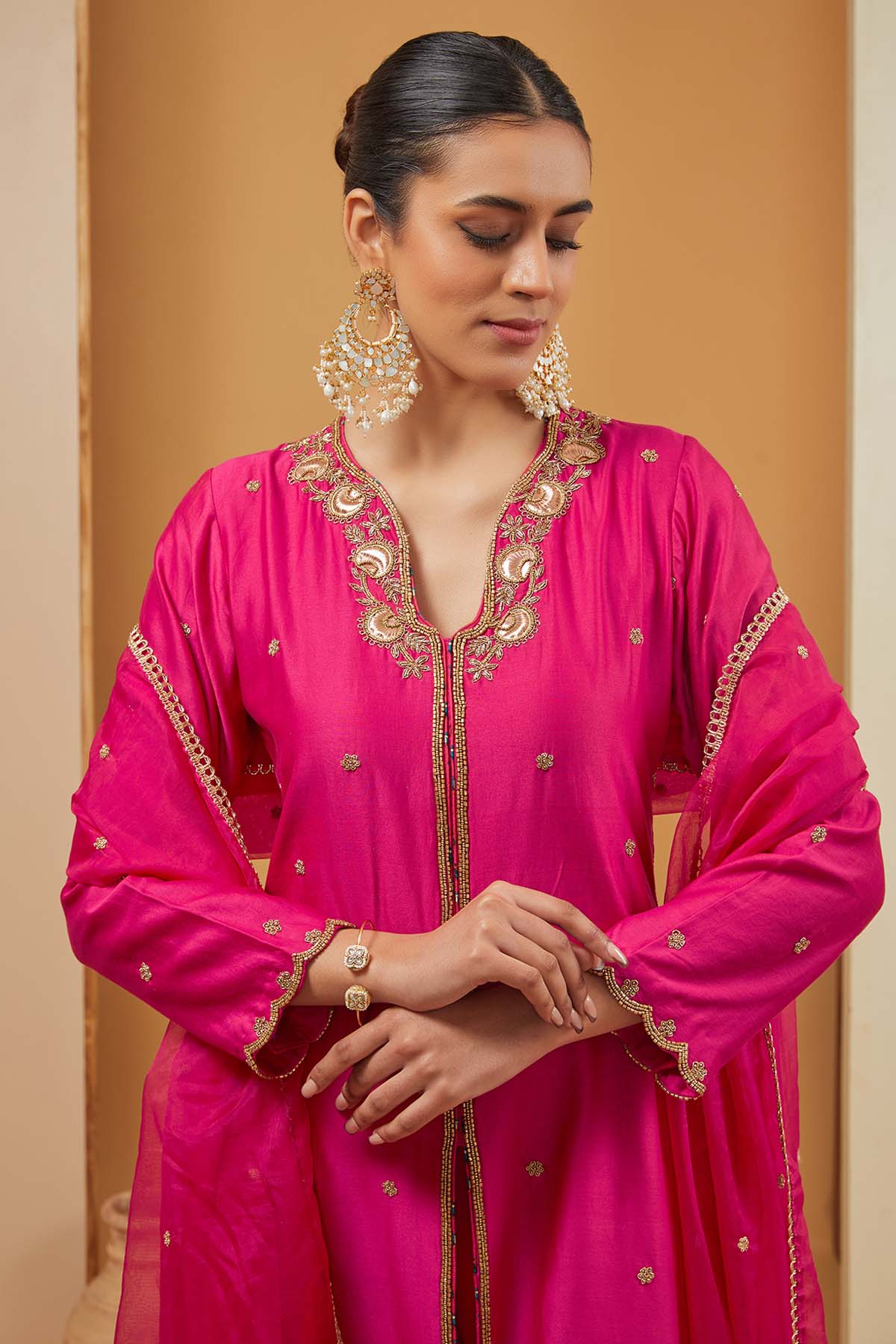 Fuchsia Chanderi Silk Kurta Set