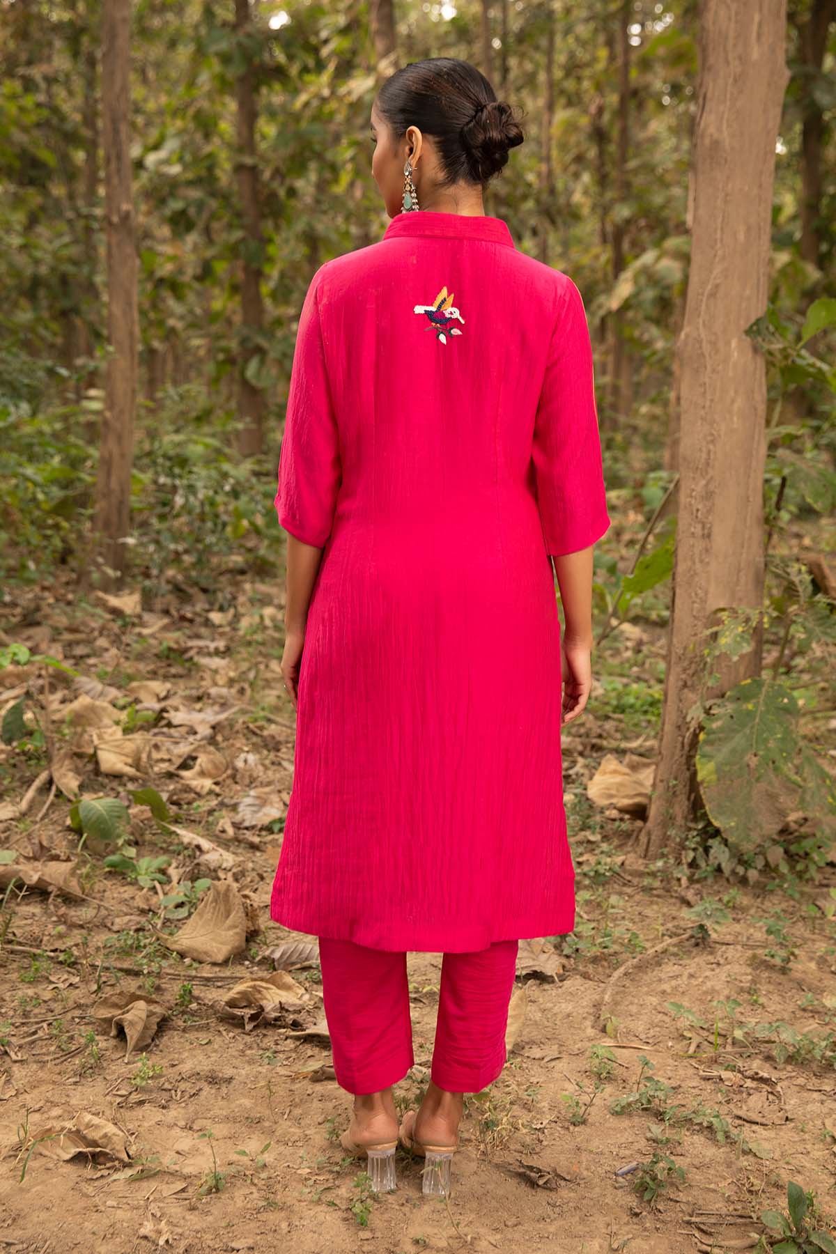 Fuchsia Chanderi Silk Tunic Set