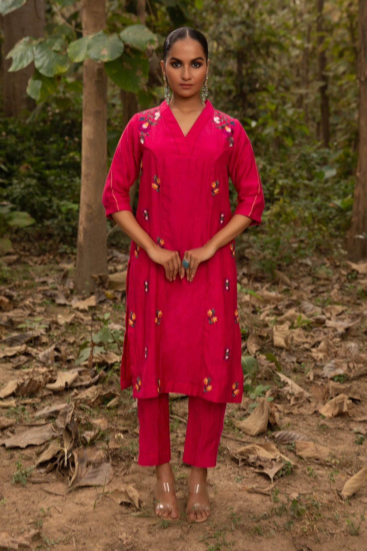 Buy Fuchsia Chanderi Silk Tunic Set by Richa Chhabra Malhotra for women online at ScrollnShops