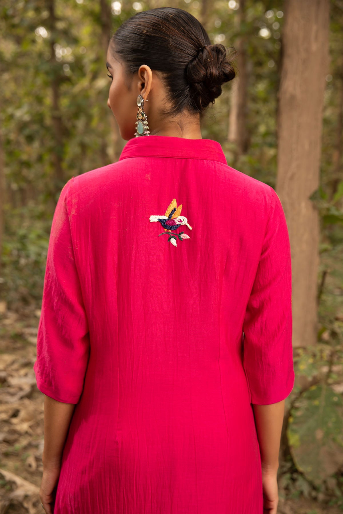 Fuchsia Chanderi Silk Tunic Set