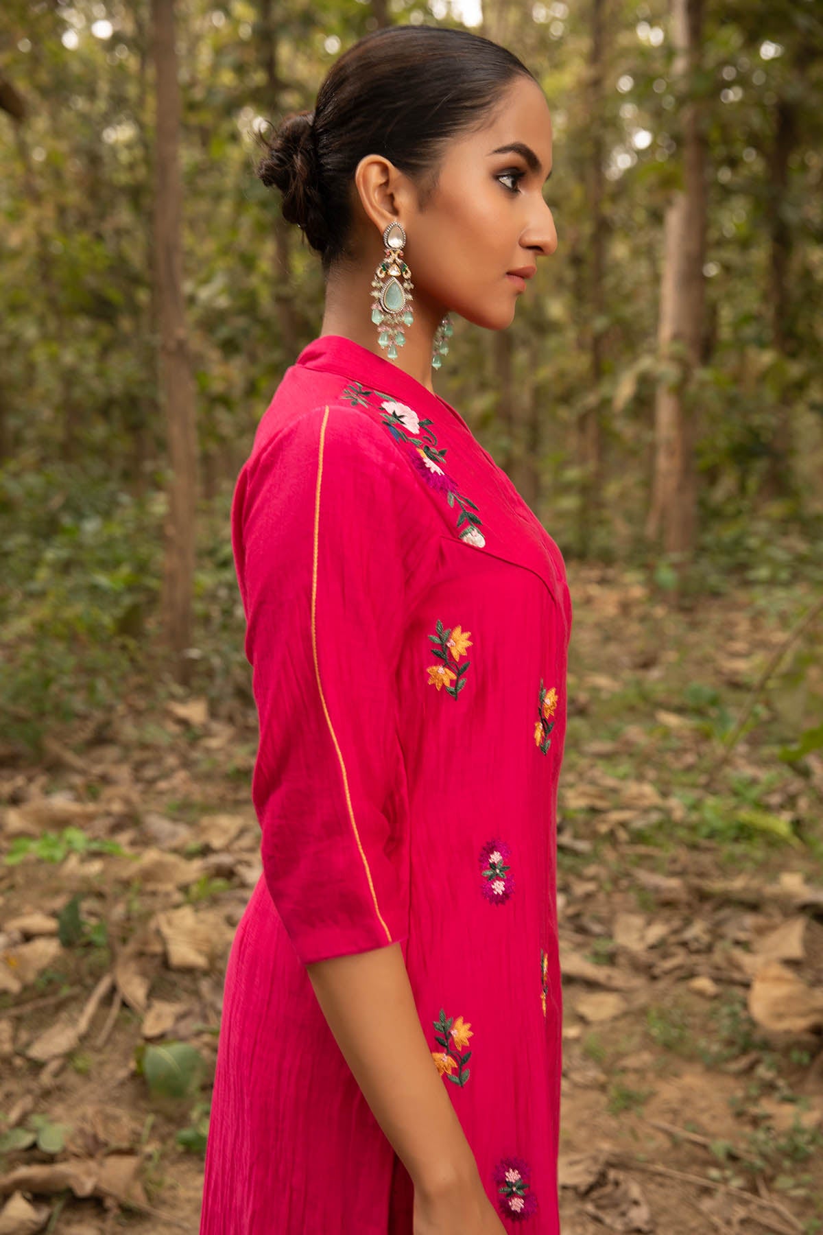 Fuchsia Chanderi Silk Tunic Set