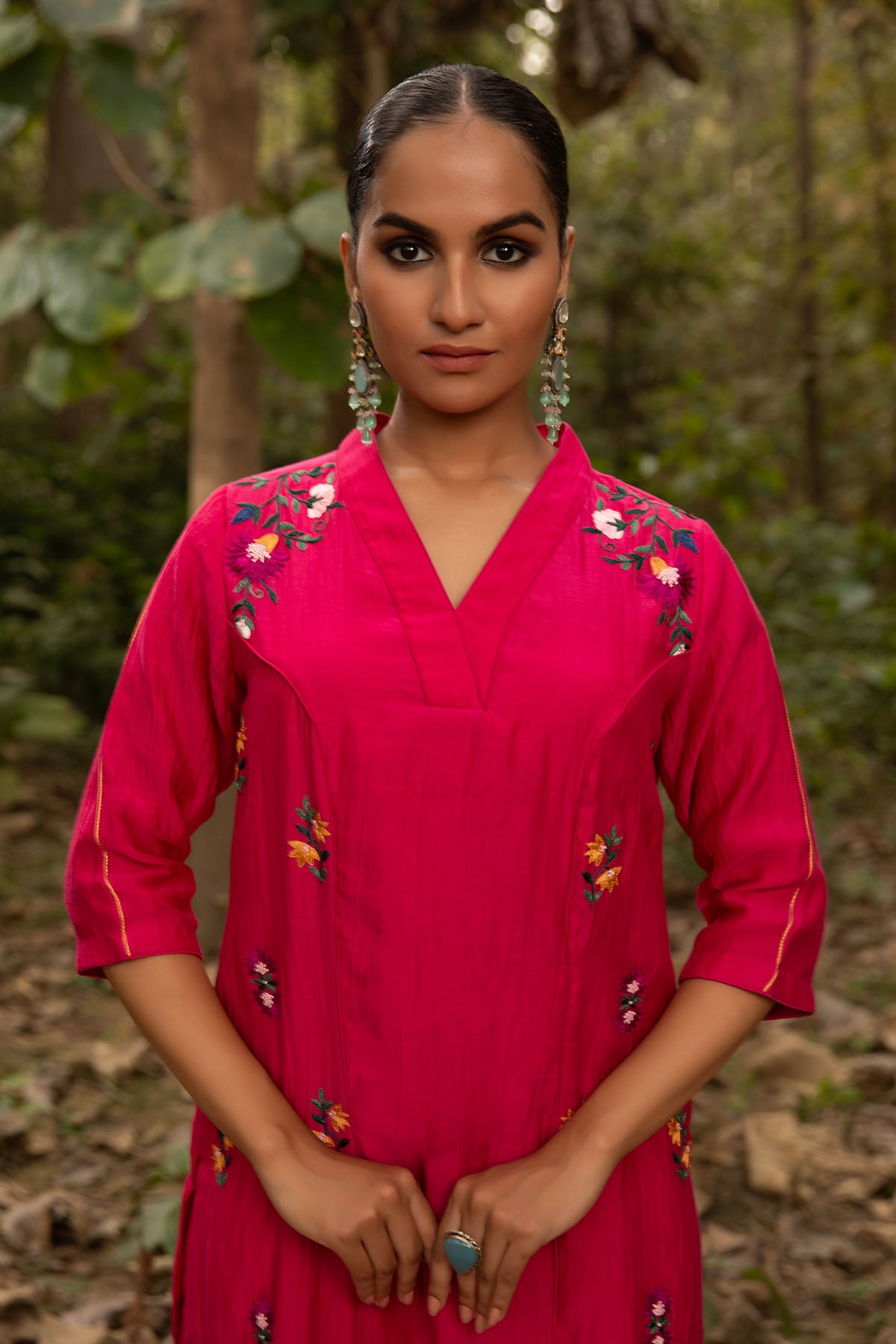 Fuchsia Chanderi Silk Tunic Set
